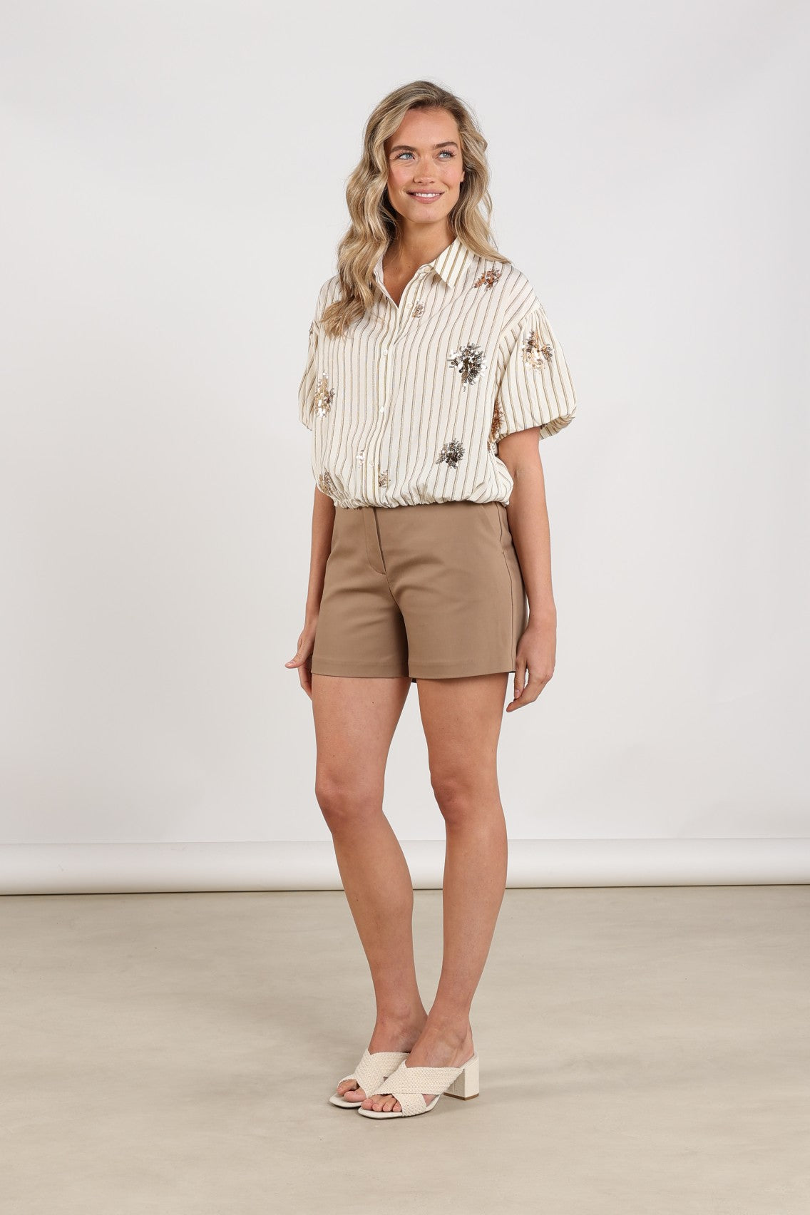 Leia Blouse Stripe Paillet | Offwhite/Fango
