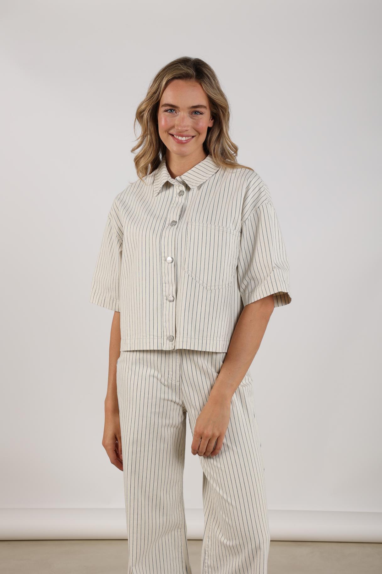 Tamar Blouse Stripe | Offwhite/Navy