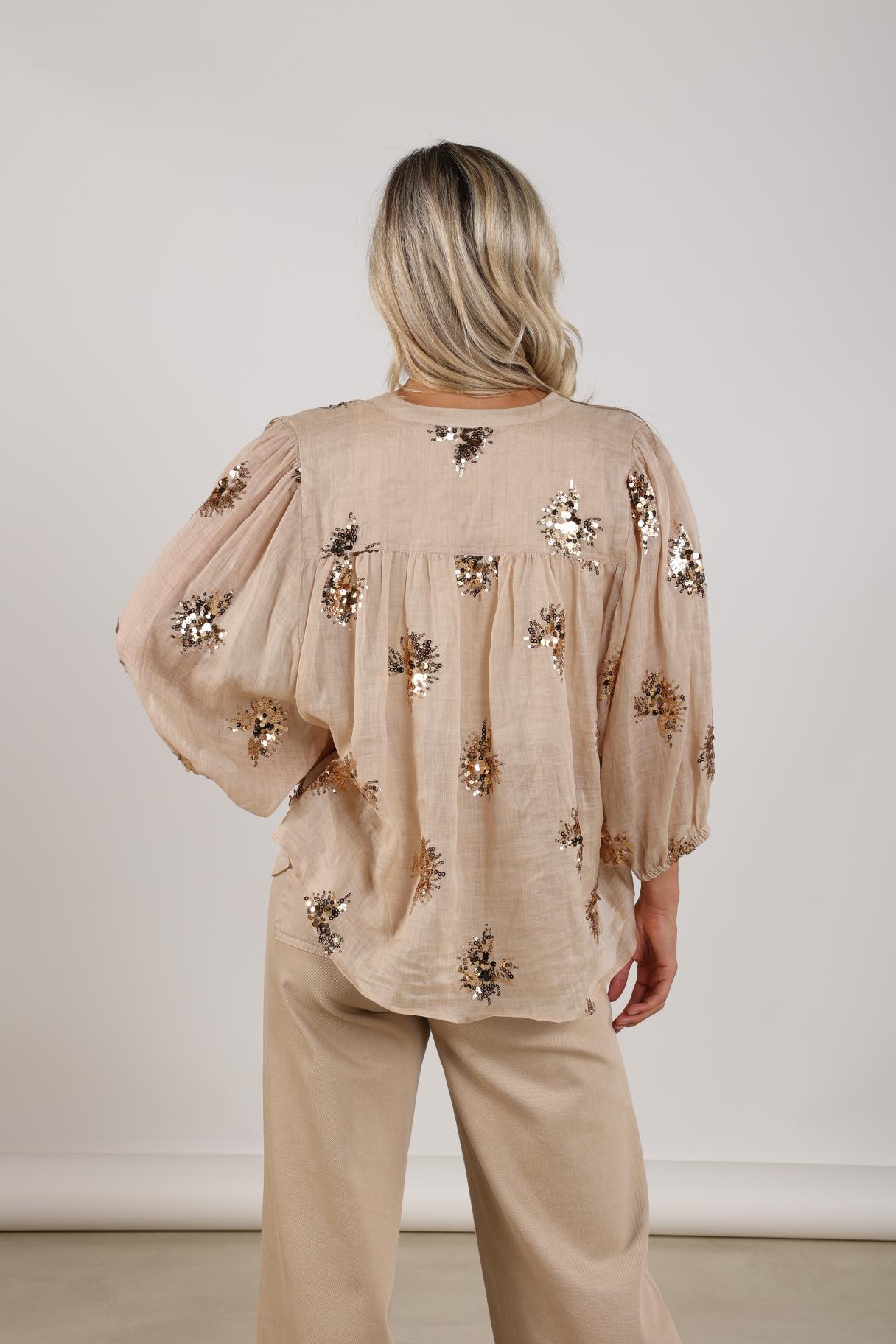 Lynn Blouse Paillet | Sand/Gold
