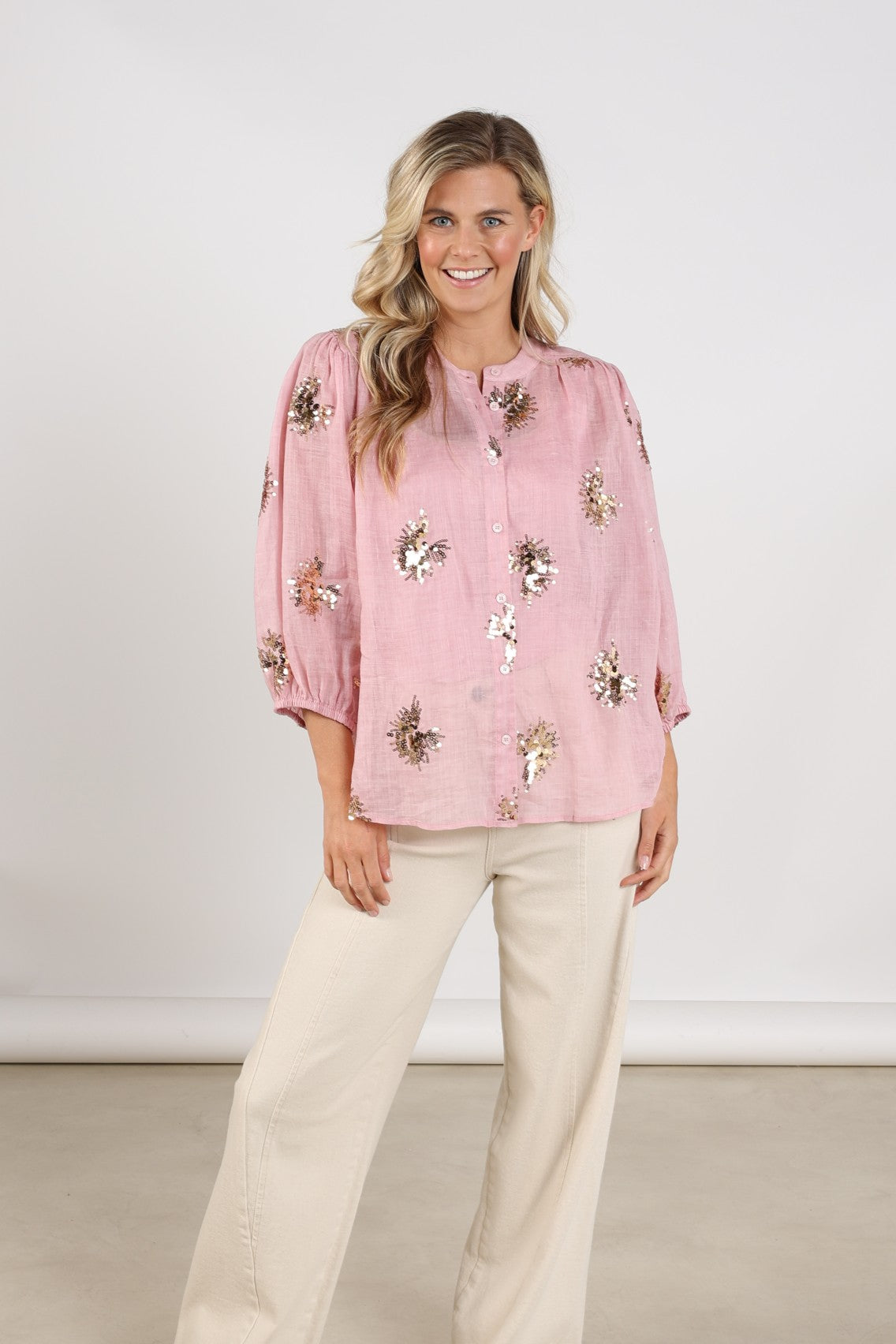 Lynn Blouse Paillet | Blush/Gold