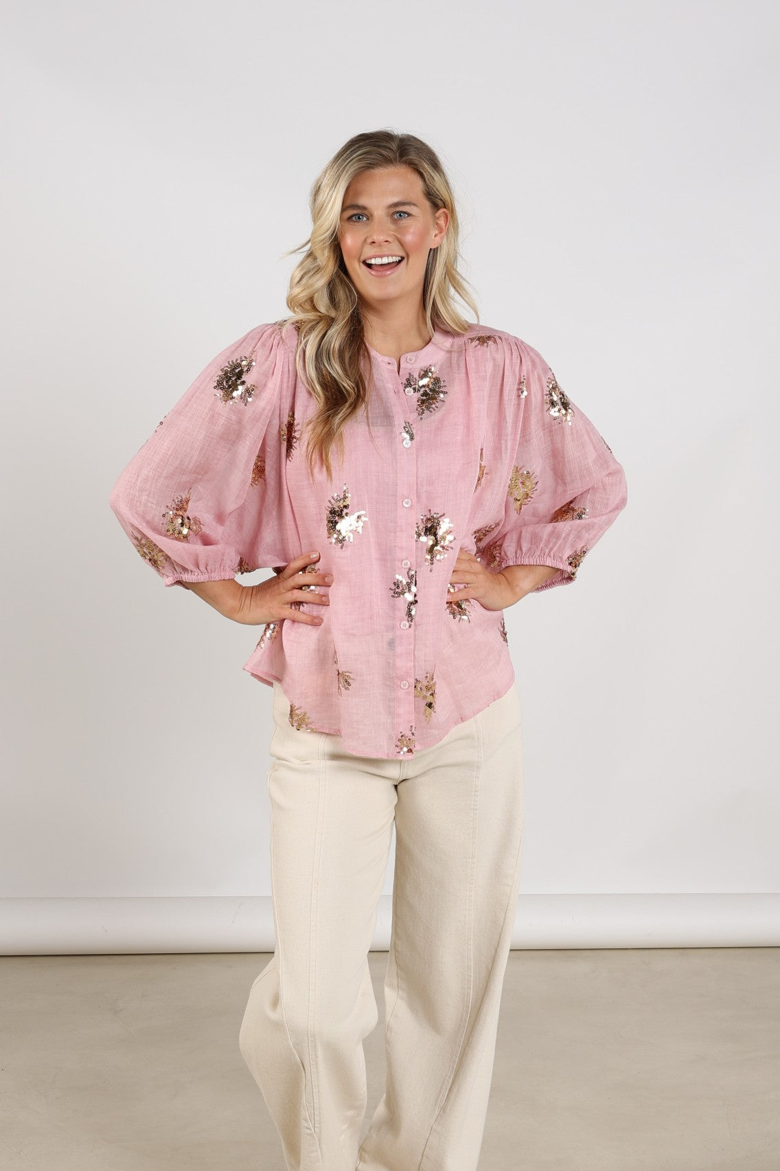 Lynn Blouse Paillet | Blush/Gold