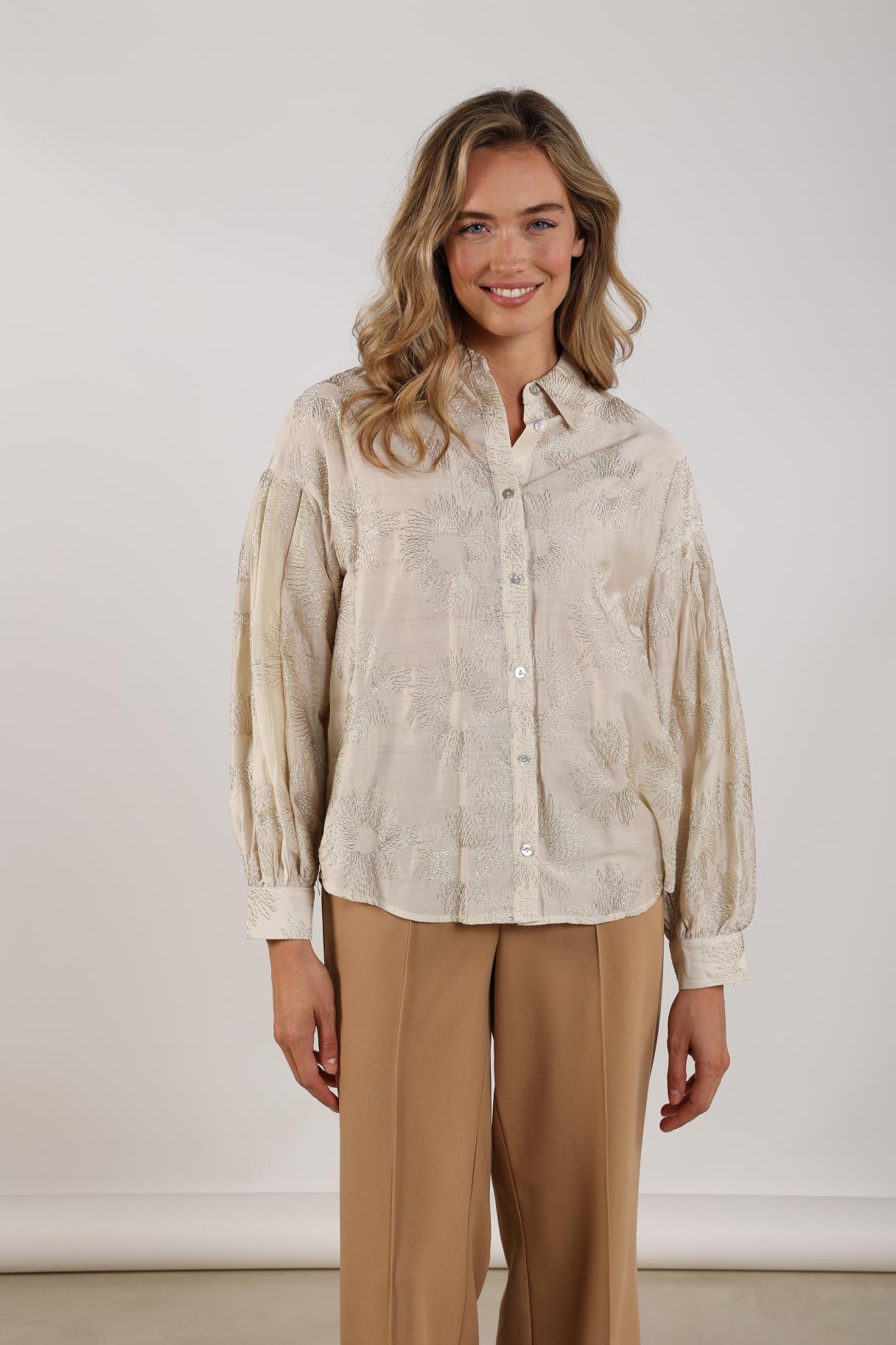 Nola Blouse Embroidery | Offwhite/Gold