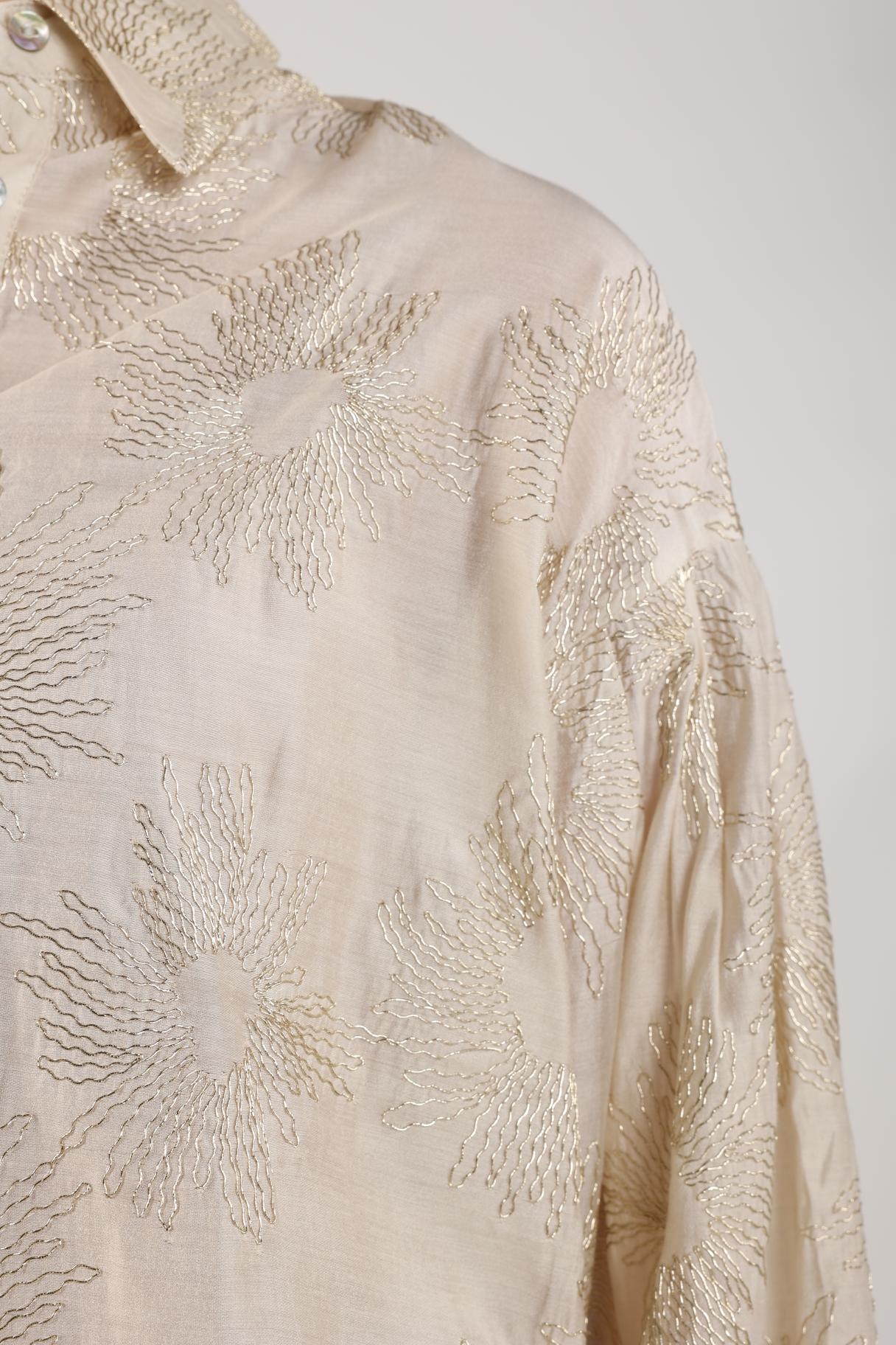 Nola Blouse Embroidery | Offwhite/Gold