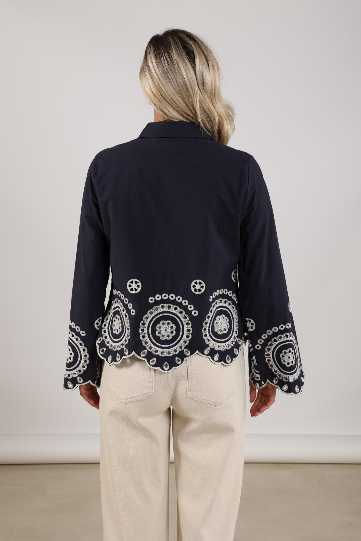 Anna Blouse Embroidery | Navy