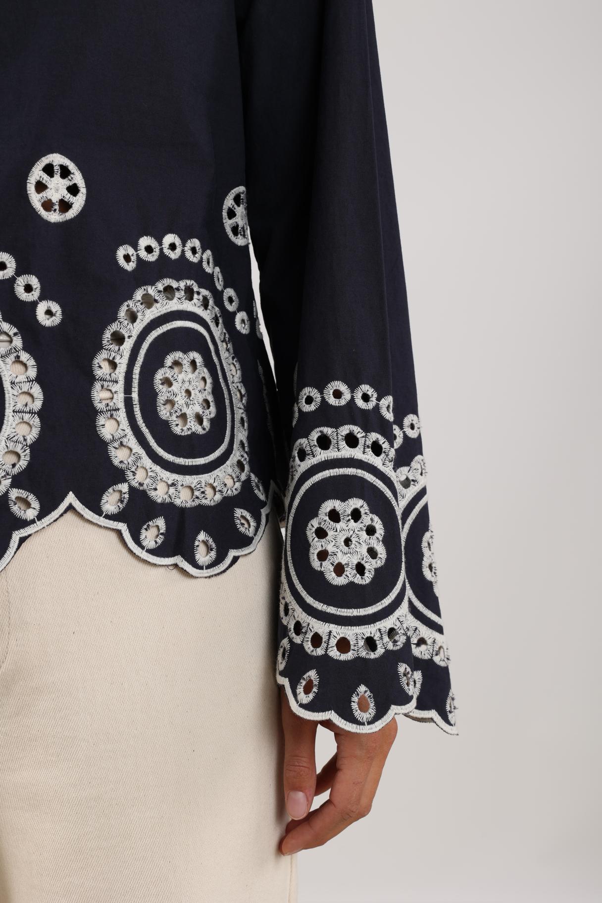 Anna Blouse Embroidery | Navy