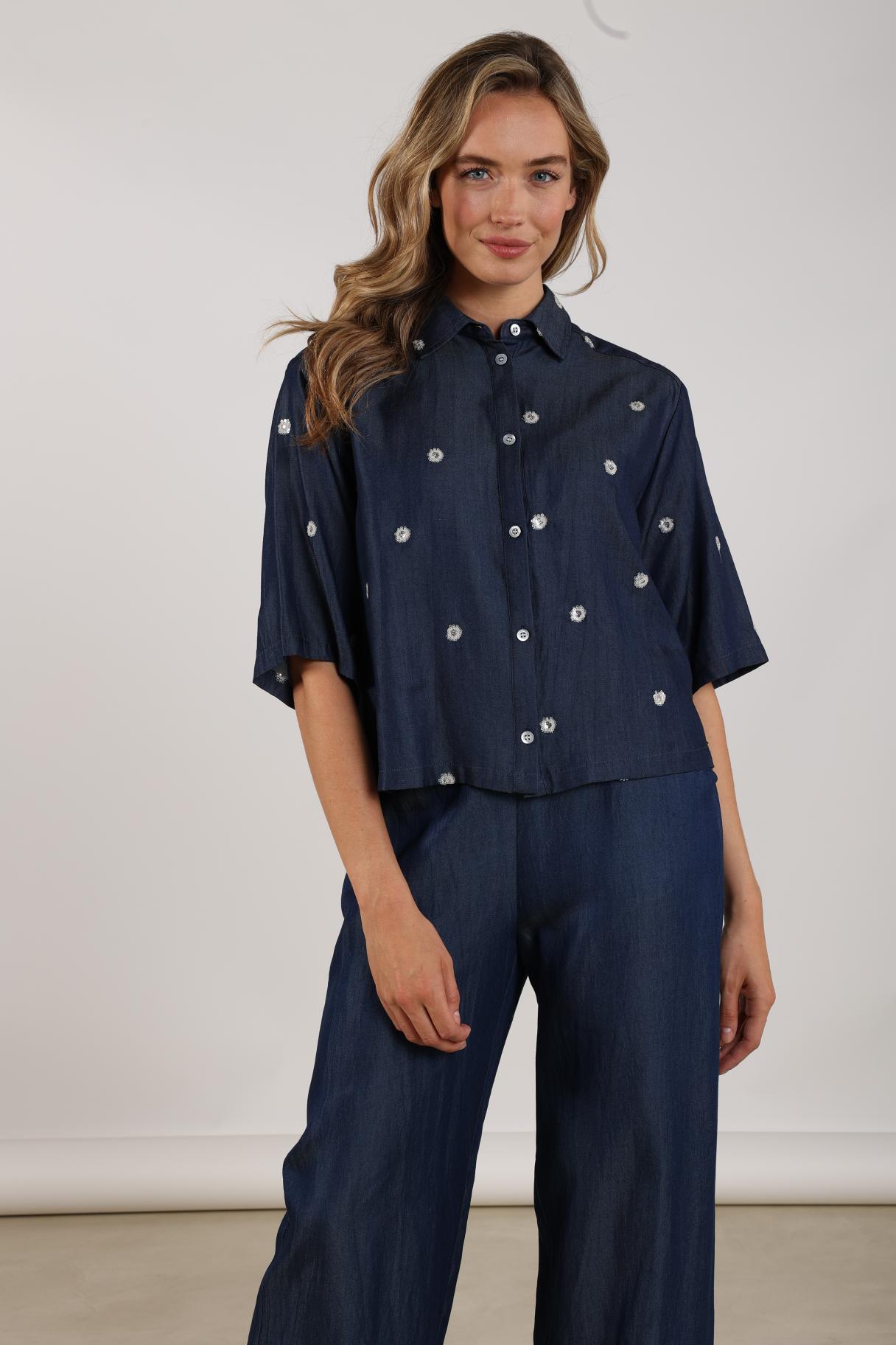 Isa Blouse Glossy | Navy