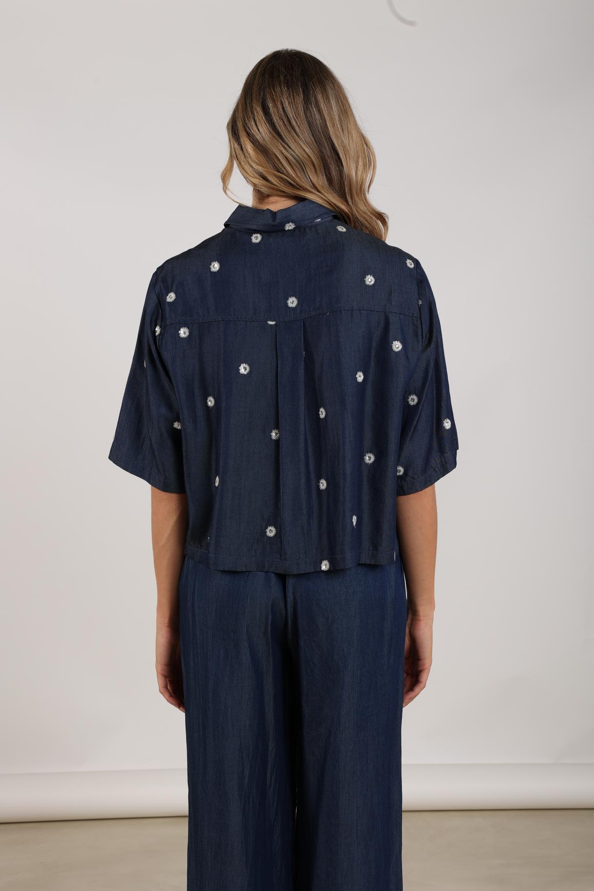 Isa Blouse Glossy | Navy