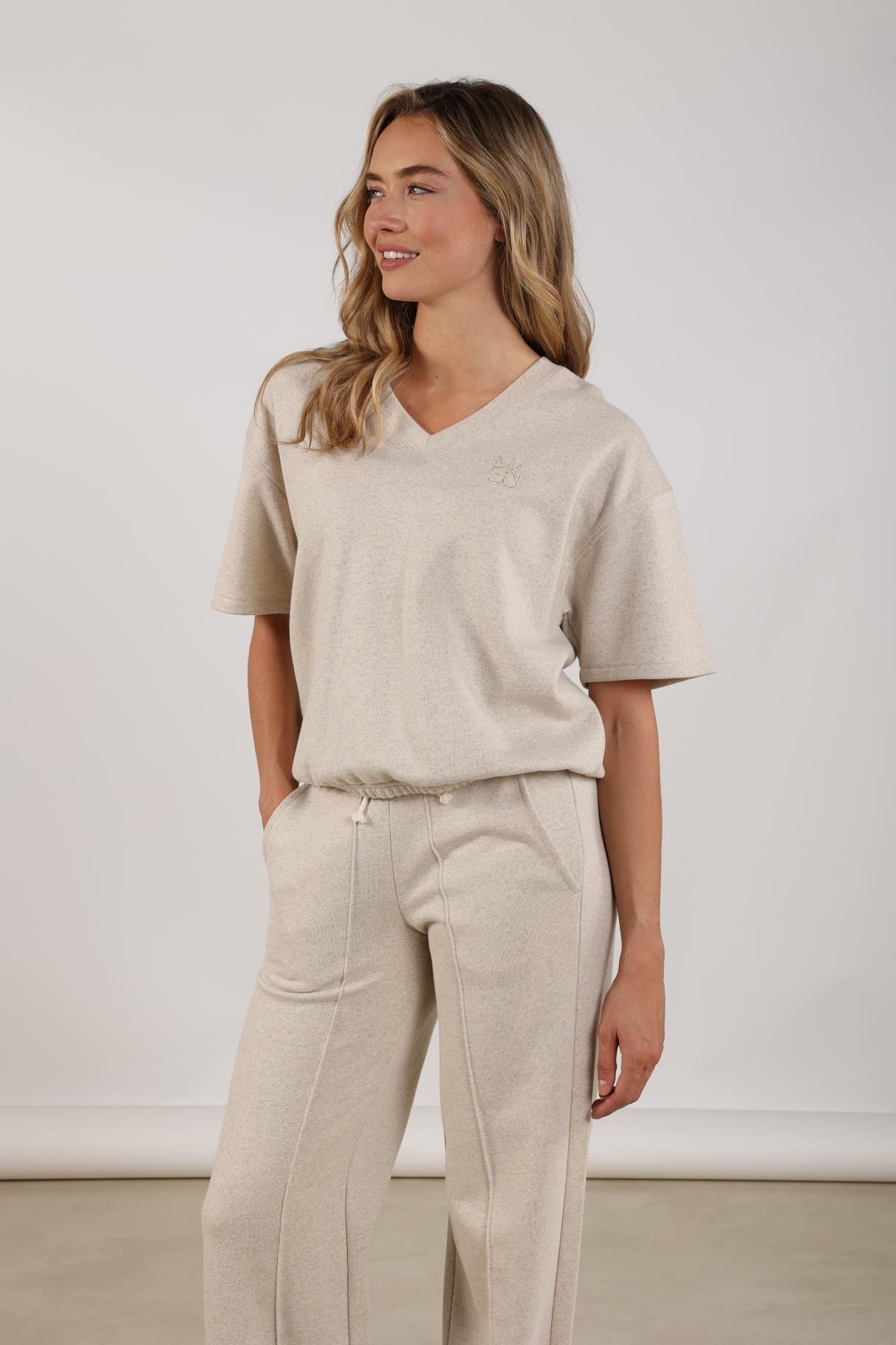 Cici Pullover Lurex V-neck | Sand
