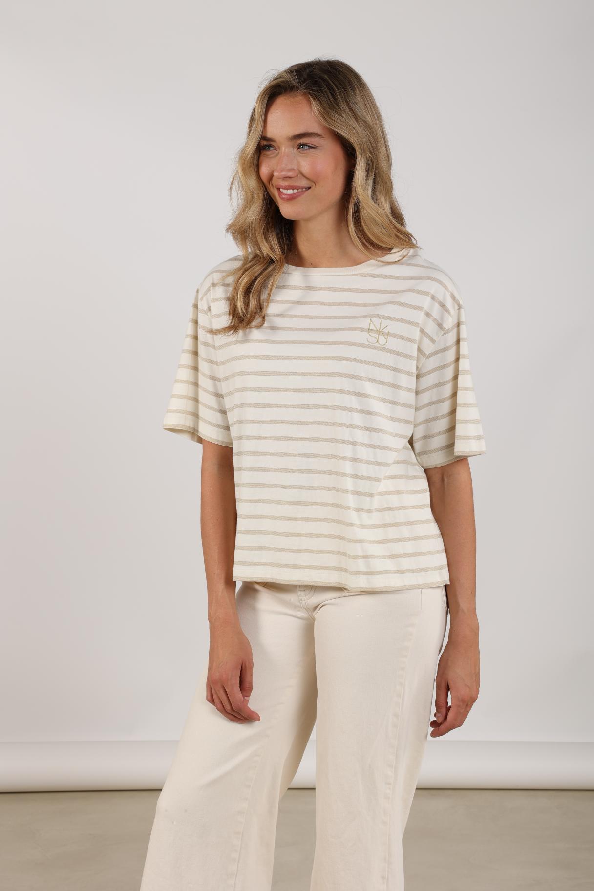 Saartje Shirt Stripe | Offwhite/Gold