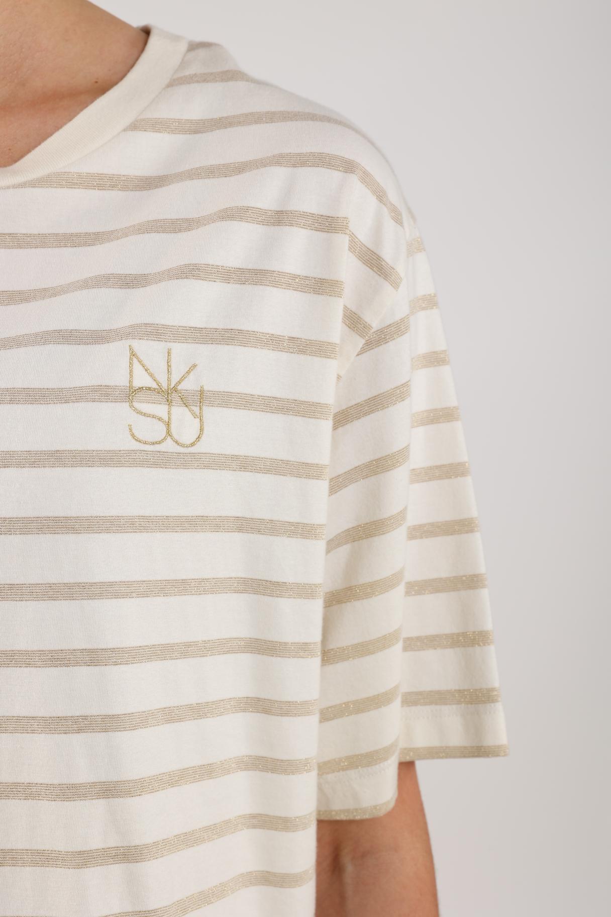 Saartje Shirt Stripe | Offwhite/Gold