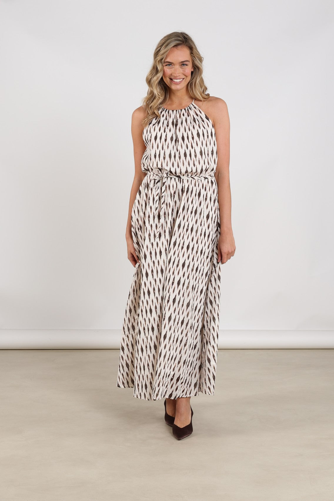 Monique Dress Print | Offwhite/Fango