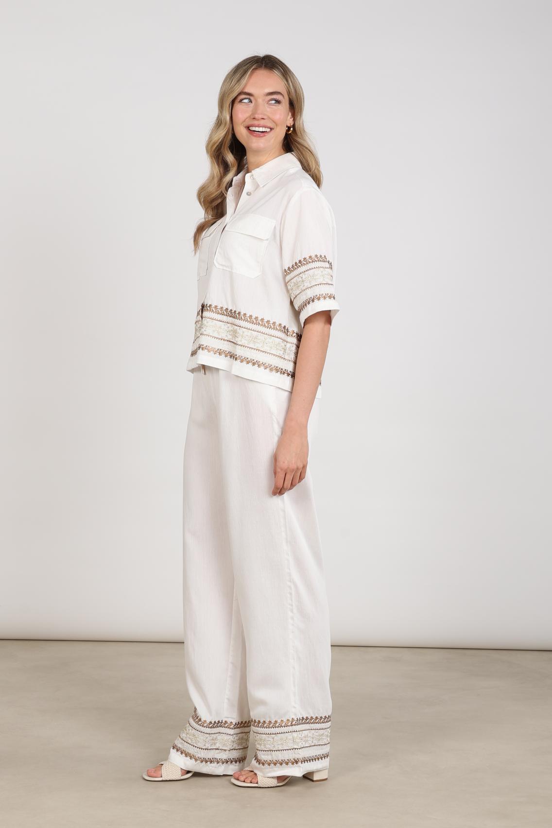 Valerie Pants Embroidery | Offwhite/Camel