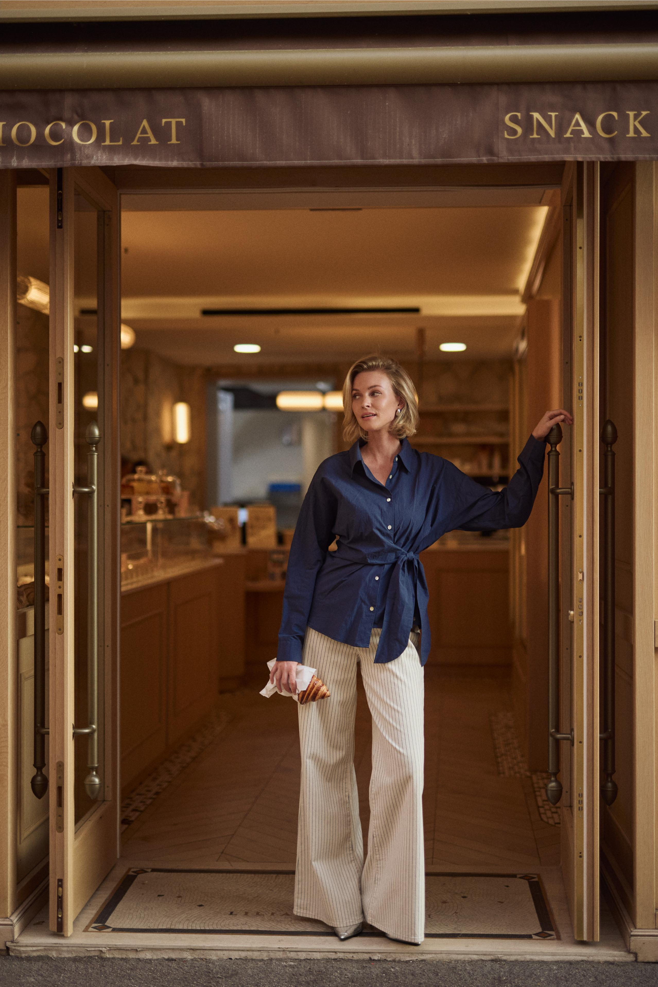 Senna Pants Stripe | Offwhite/Navy