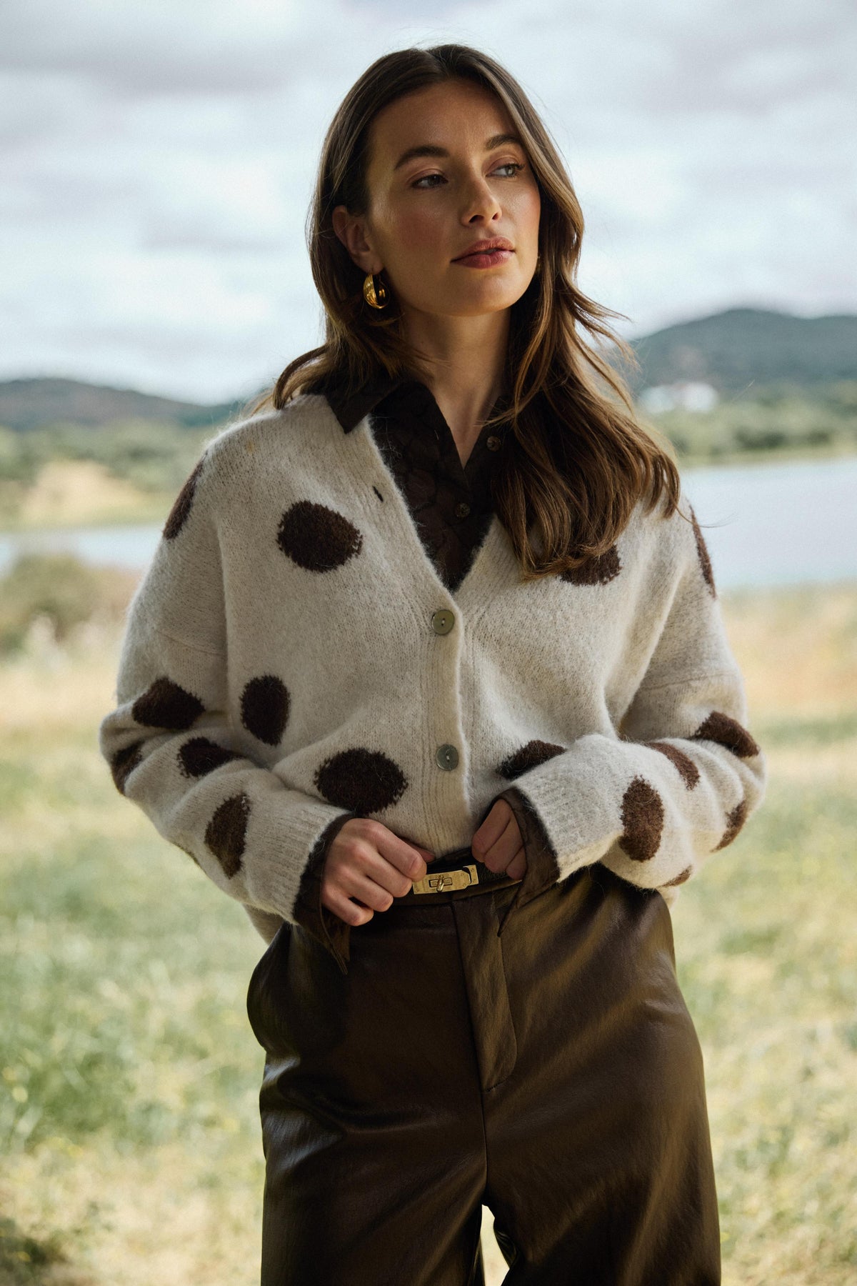Laure Cardigan Dots | Offwhite/Chocolate