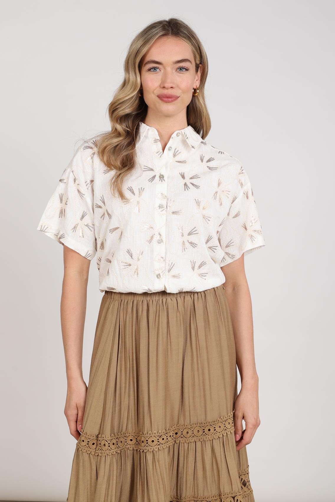 Britt Blouse Embroidery | Offwhite/Gold
