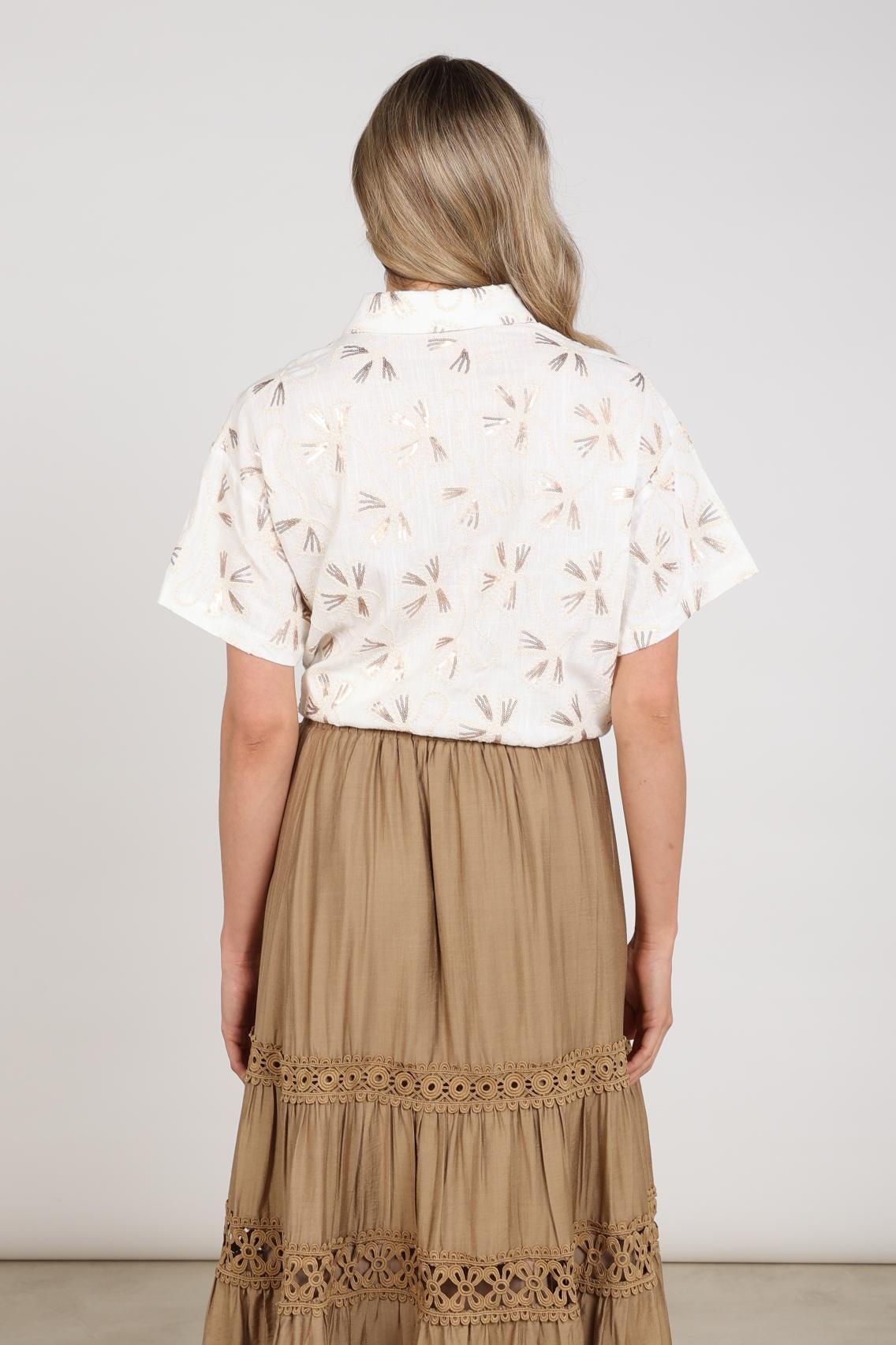 Britt Blouse Embroidery | Offwhite/Gold