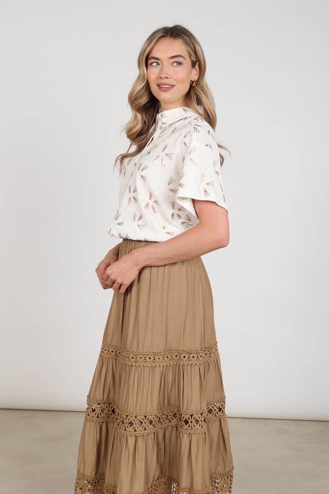 Britt Blouse Embroidery | Offwhite/Gold