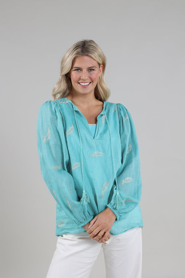 Cecile Blouse Feather Turquoise