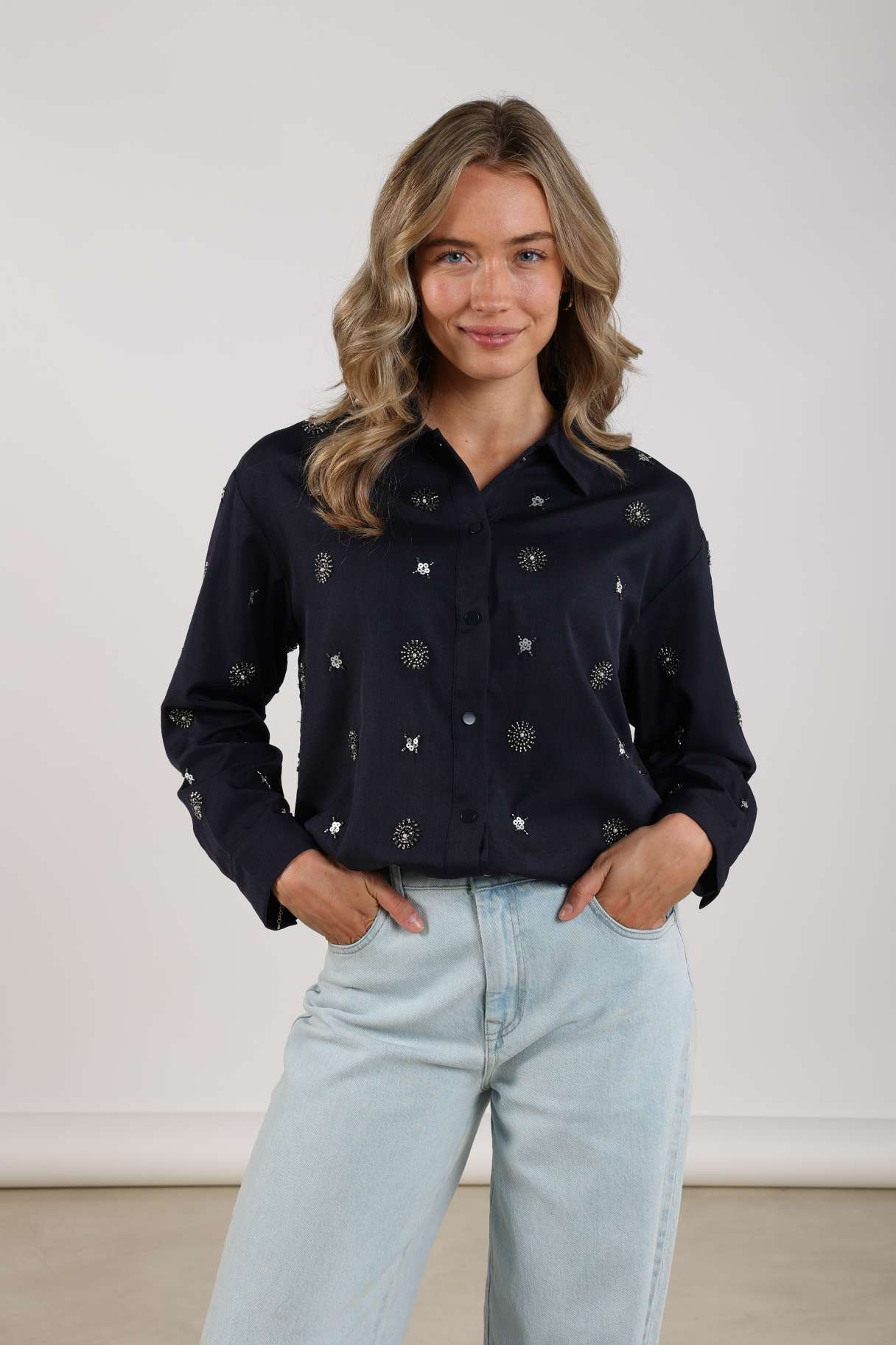 Newport Blouse Embroidery | Navy/Silver