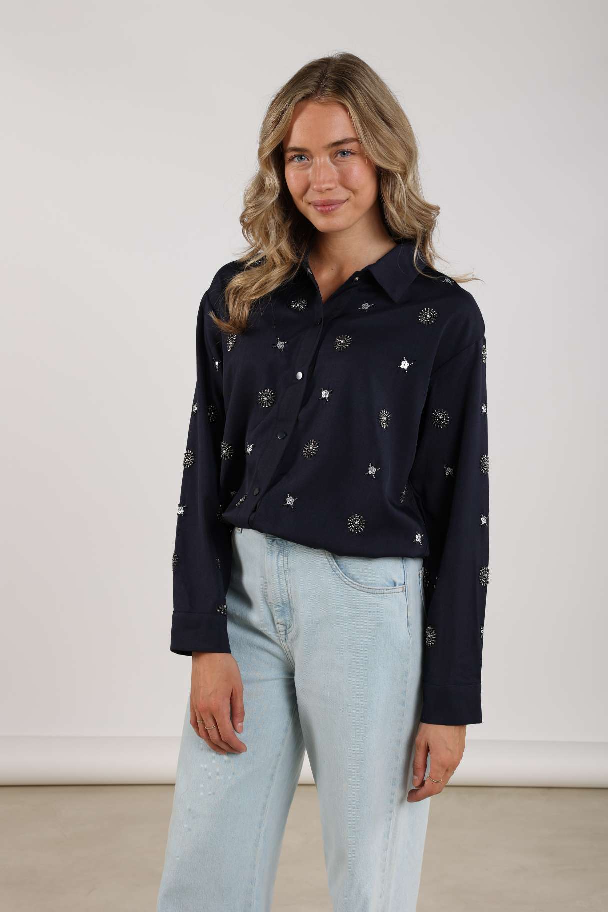 Newport Blouse Embroidery | Navy/Silver