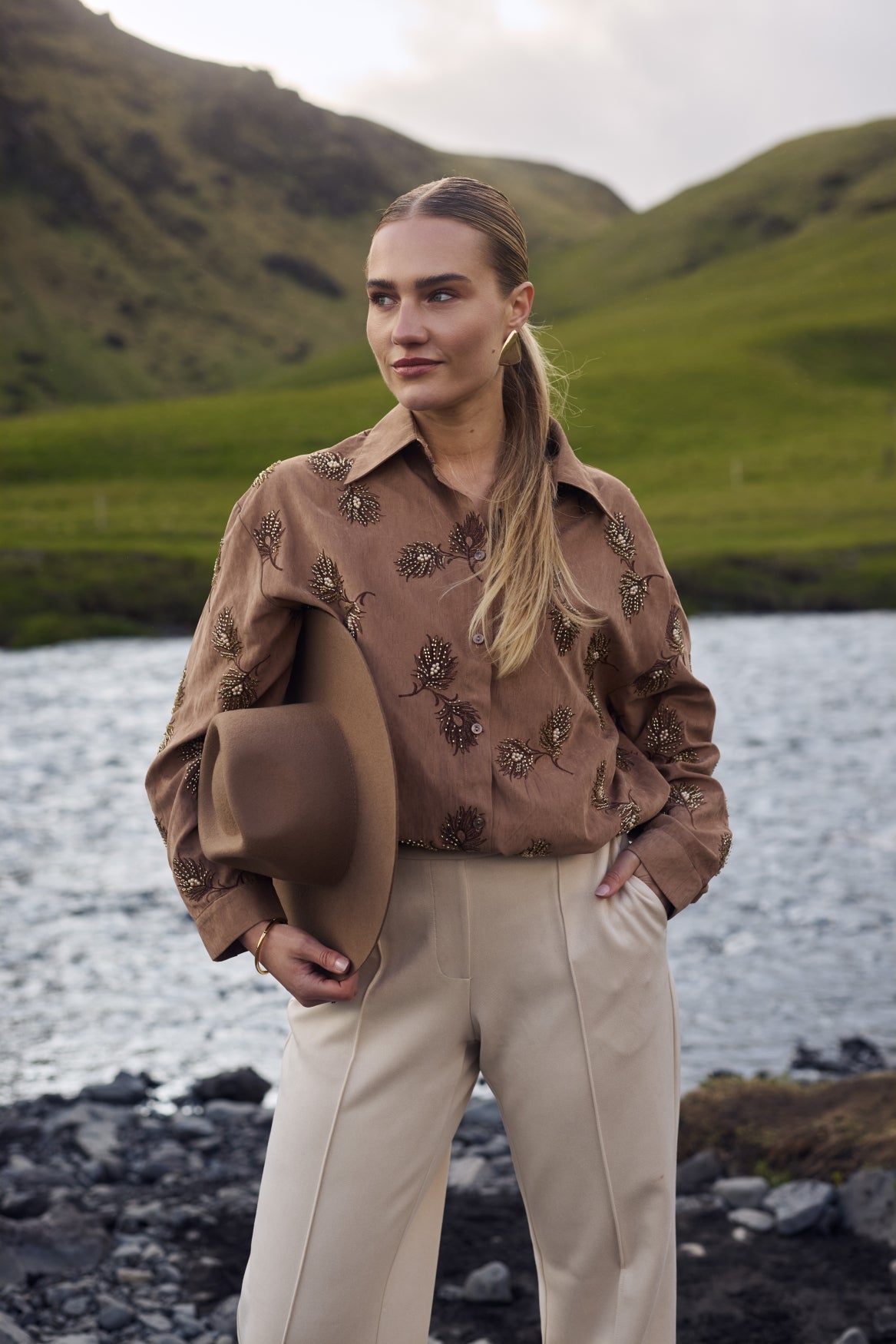 Iris Blouse Embroidery | Camel