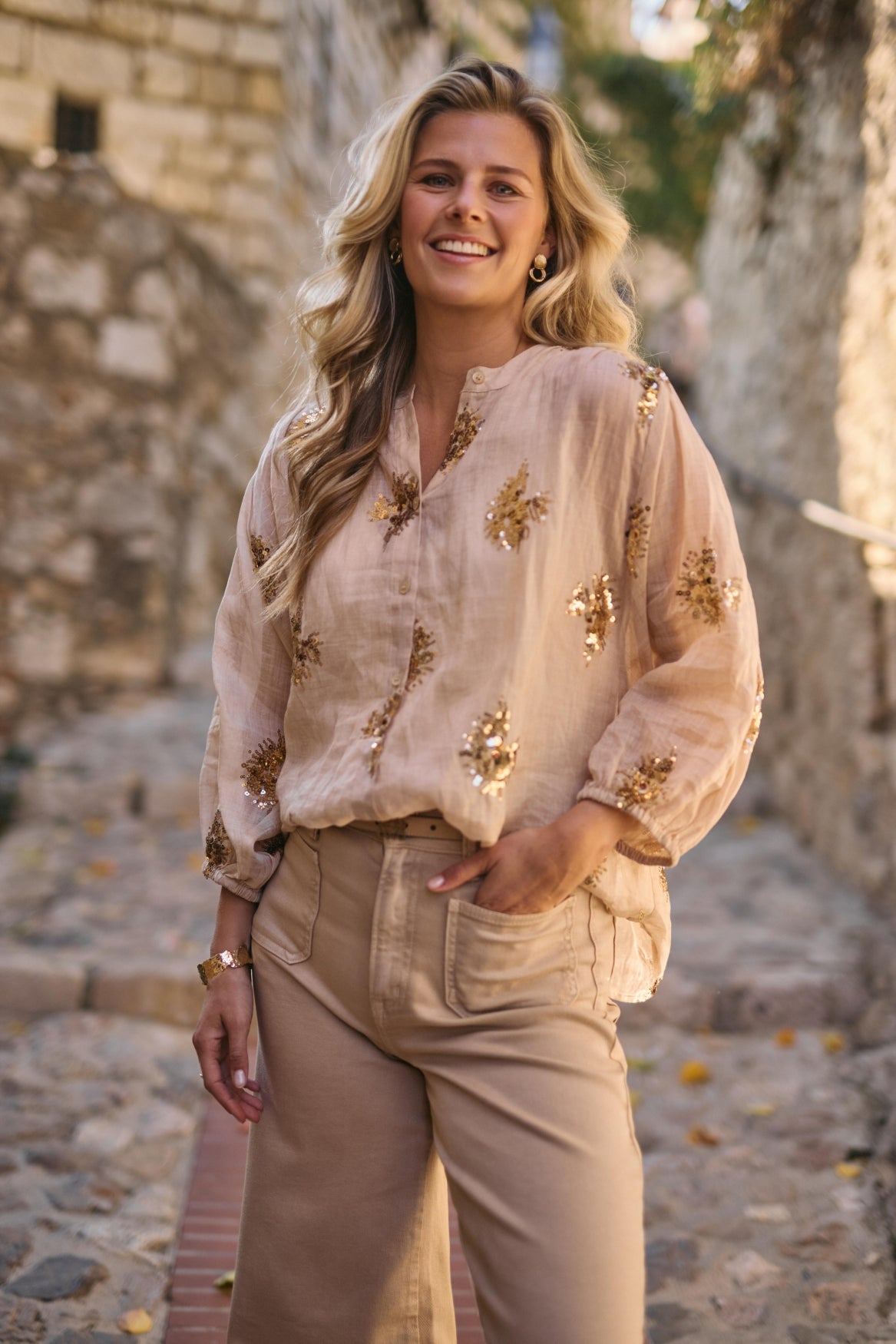 Lynn Blouse Paillet | Sand/Gold