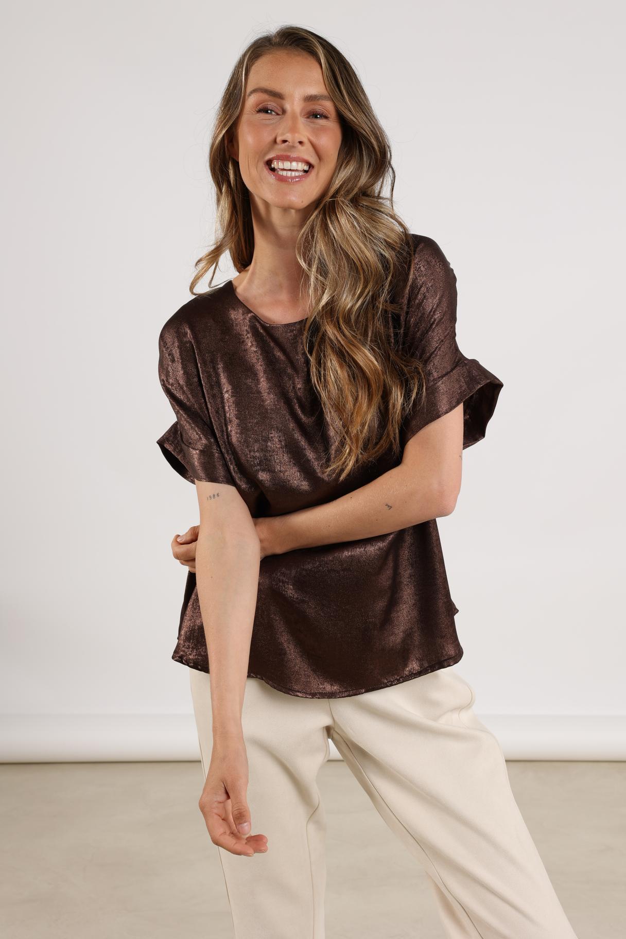 Irene Top Shiny | Dark Chocolate