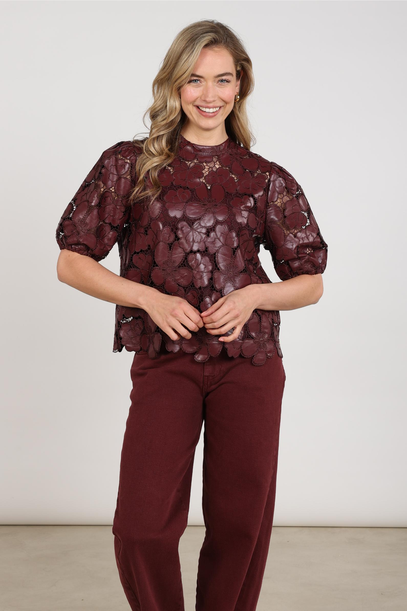 Nicole Top Flower PU | Cherry