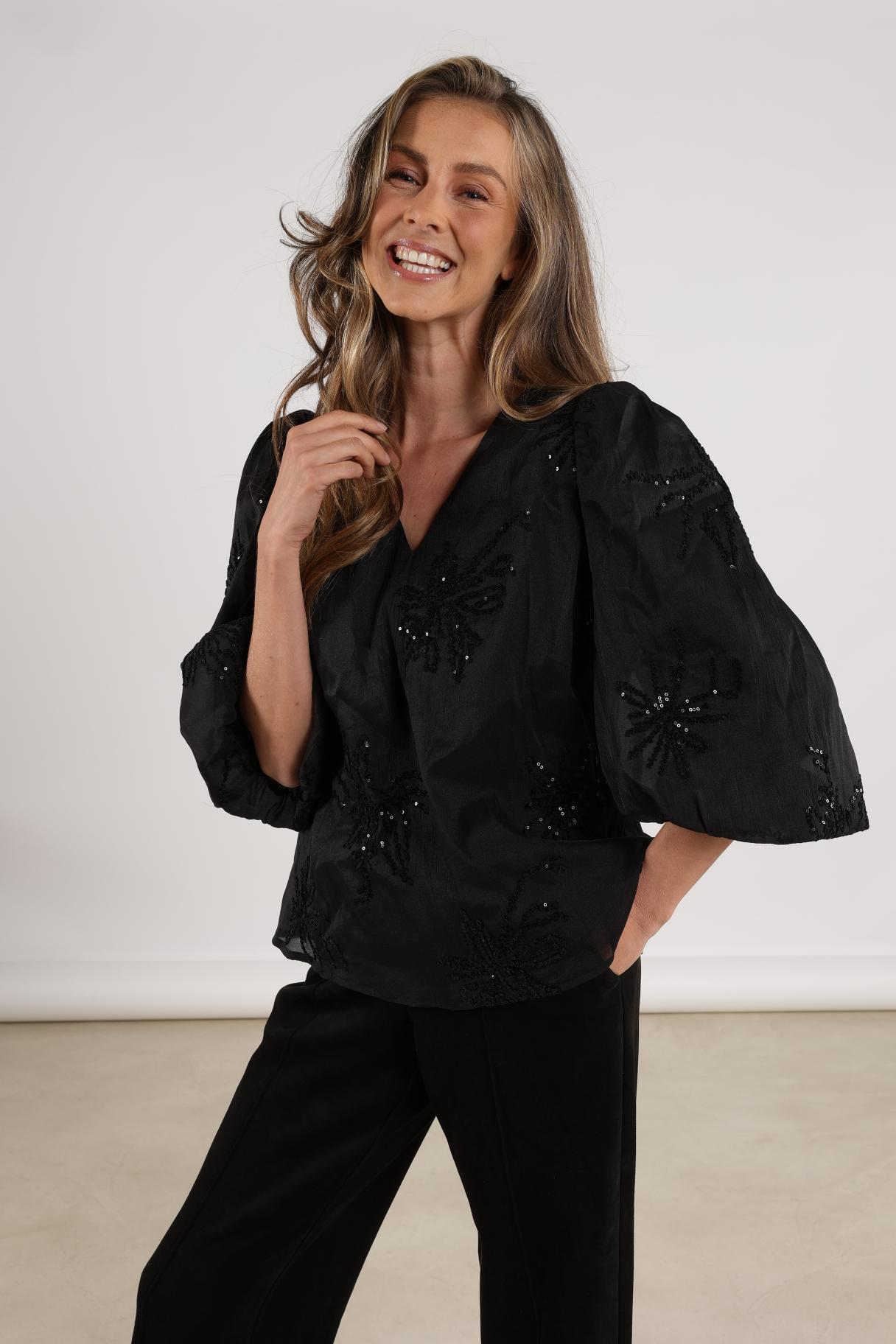 Delilah Blouse Embroidery | Black