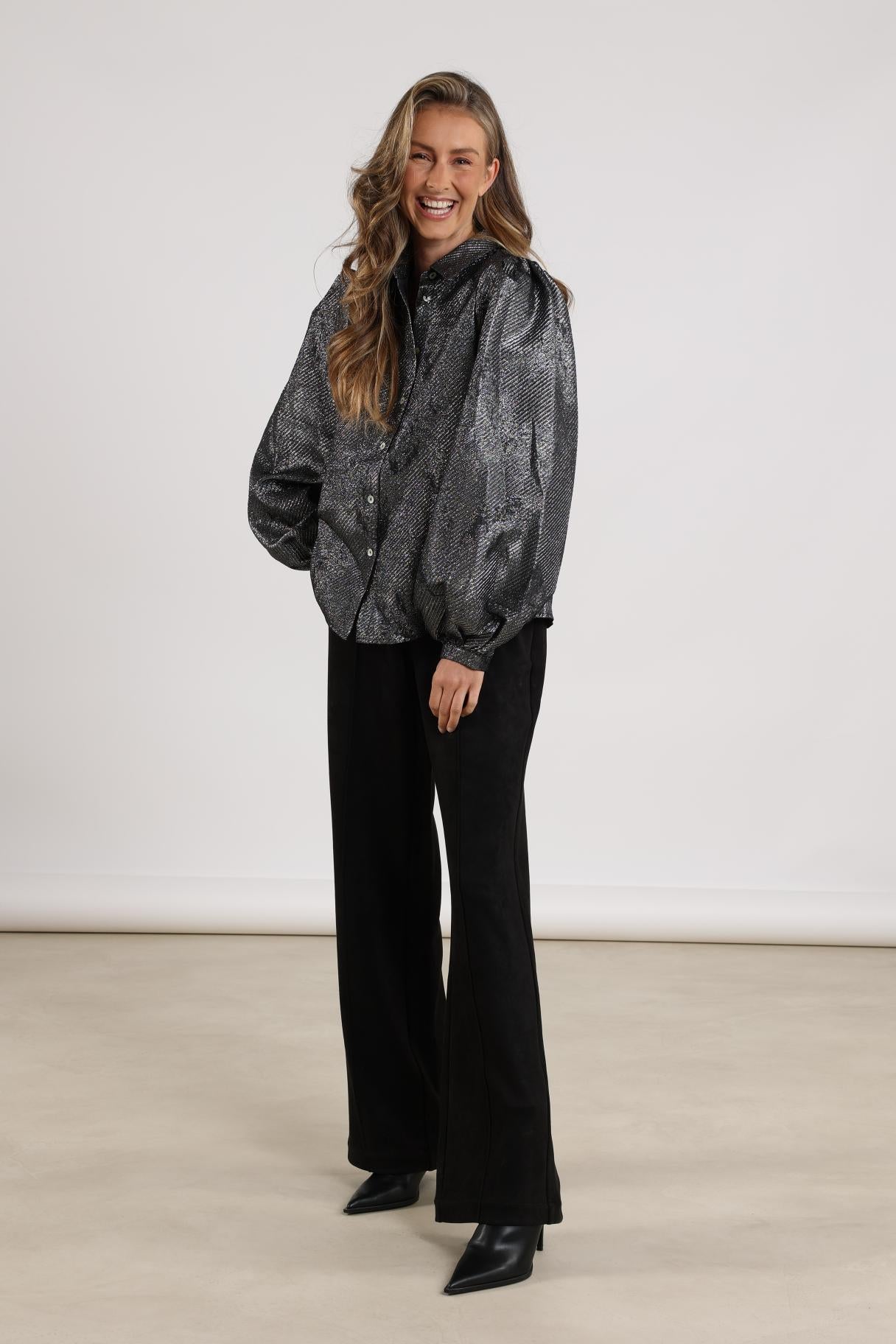 Lettie Blouse Metallic | Black/Silver