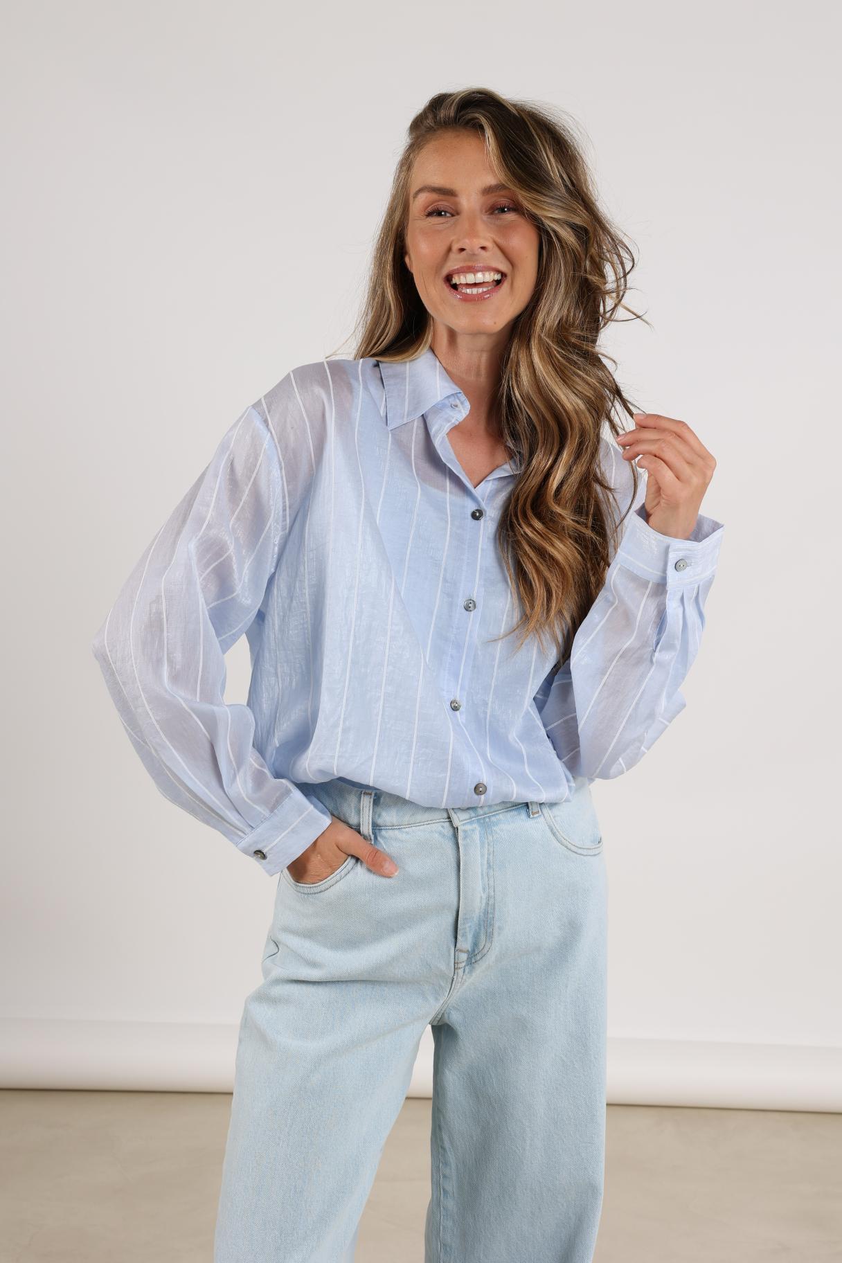 Iris Blouse Stripe | Ice/Offwhite