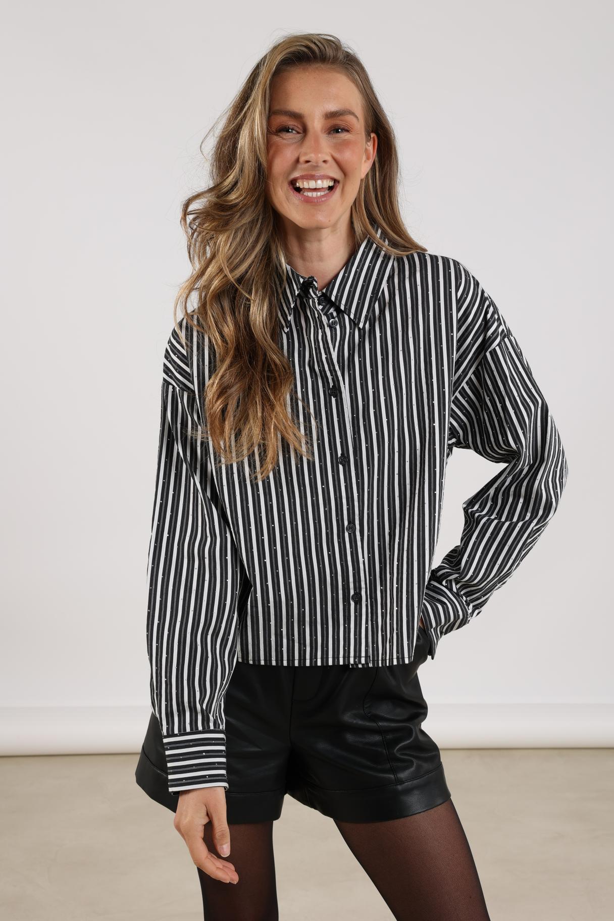 Tessa Blouse Strass | Offwhite/Black