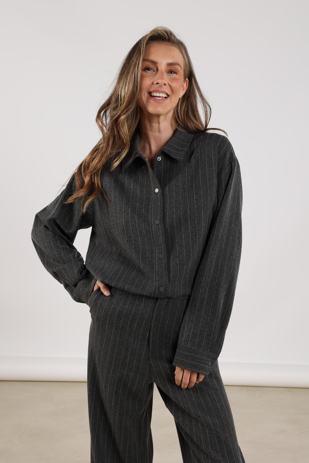 Newport Blouse Stripe Strass | Antracite