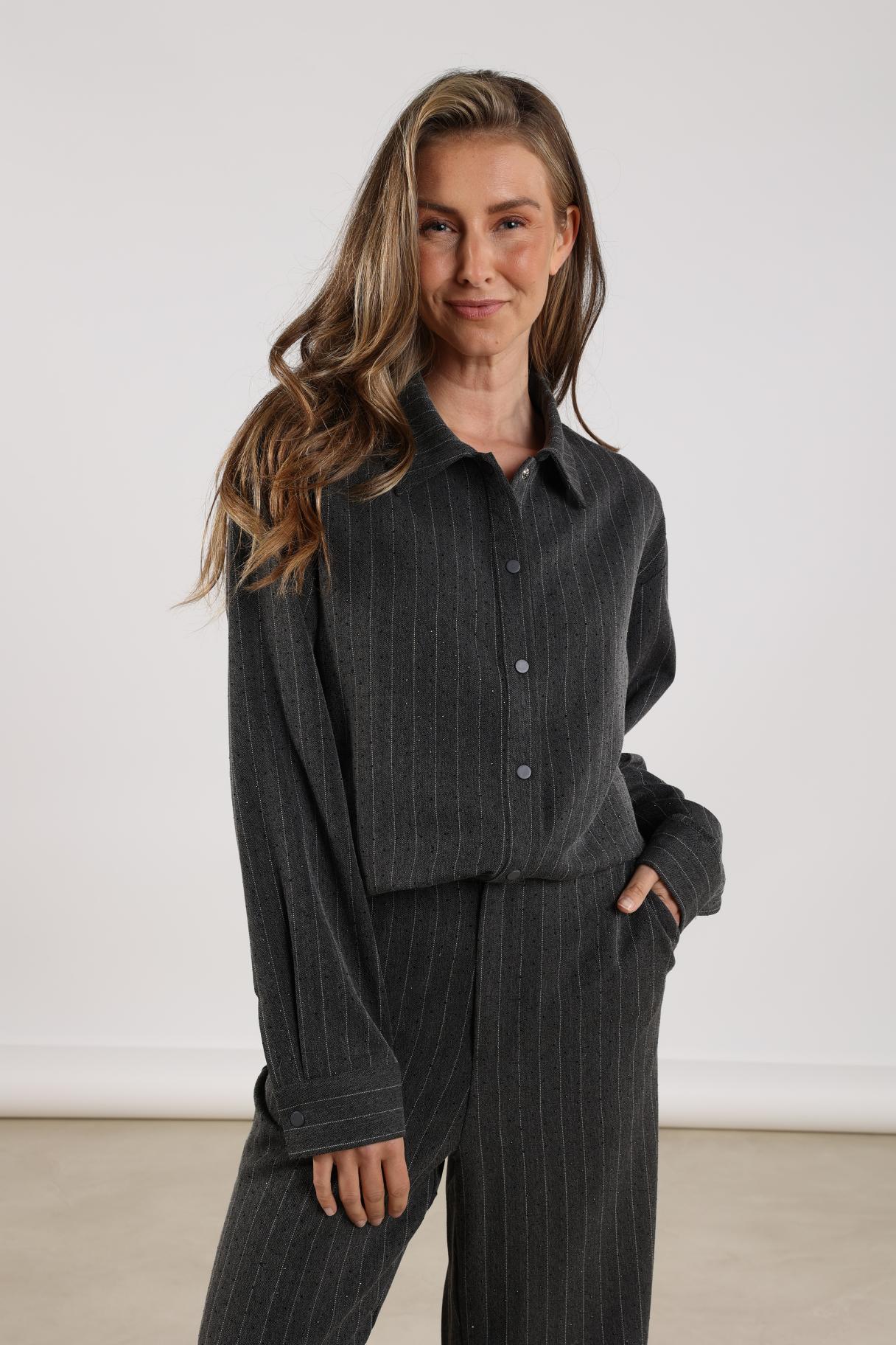Newport Blouse Stripe Strass | Antracite