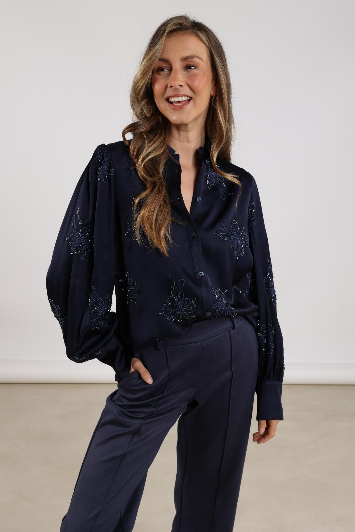 Preston Blouse Embroidery | Navy
