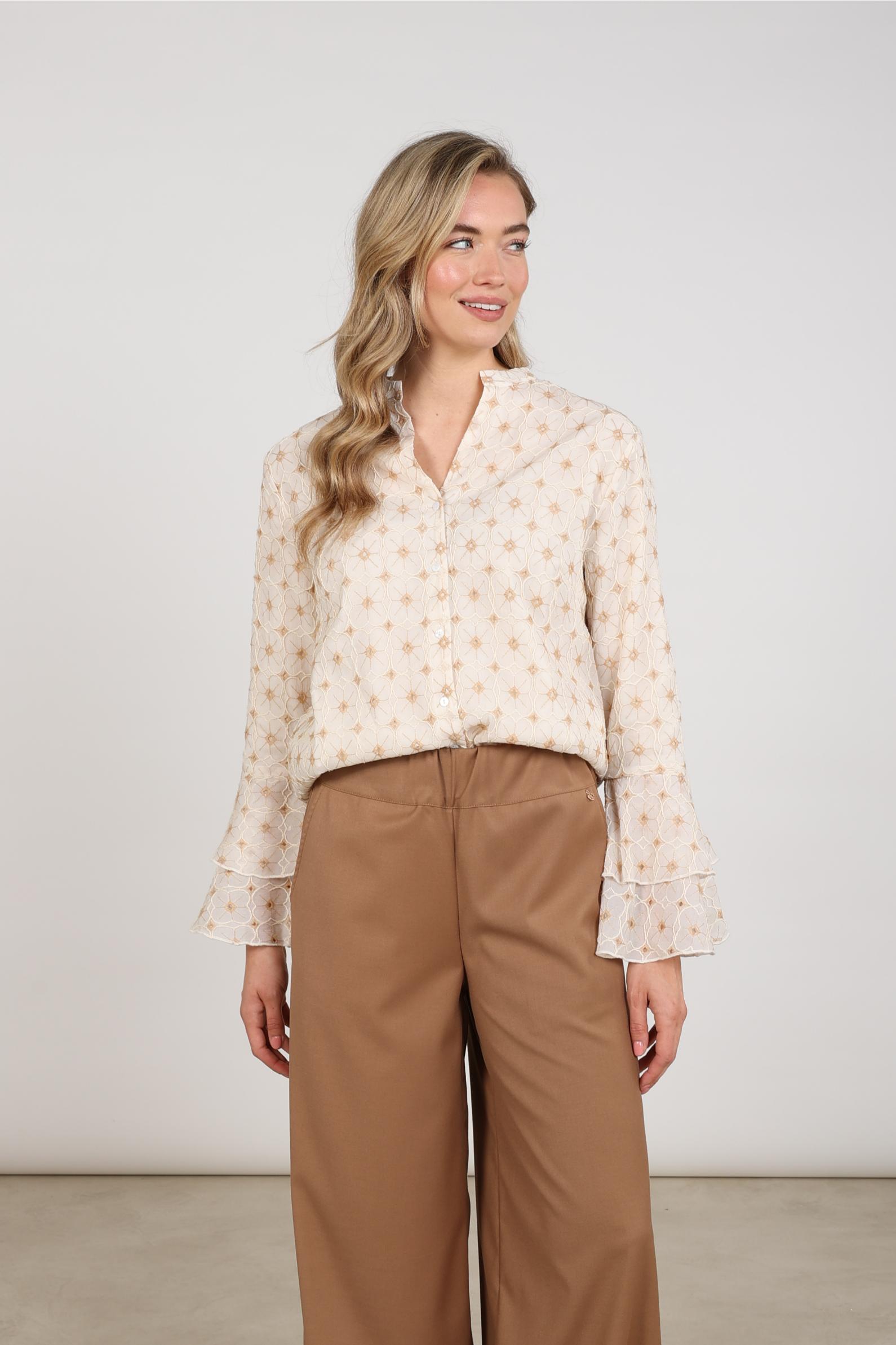 April Blouse Flower | Offwhite/Toffee