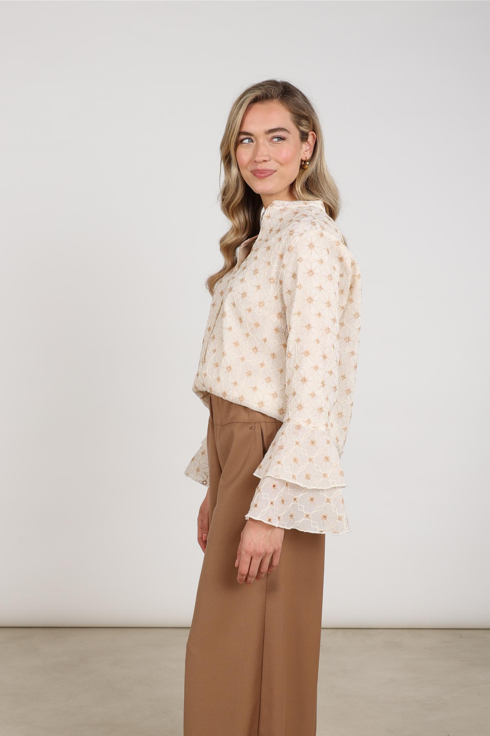 April Blouse Flower | Offwhite/Toffee