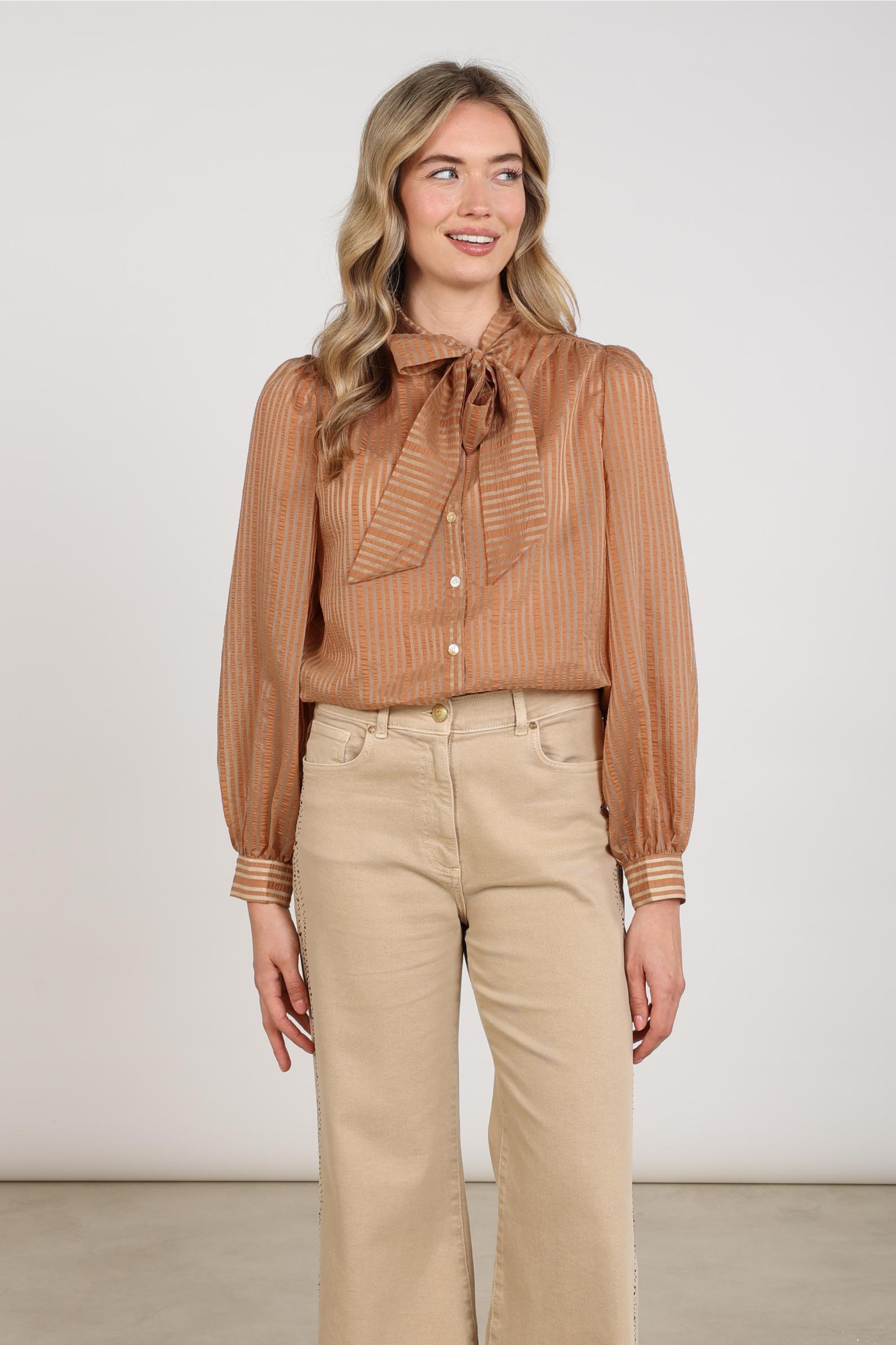 Alberta Blouse Bow Stripe | Toffee