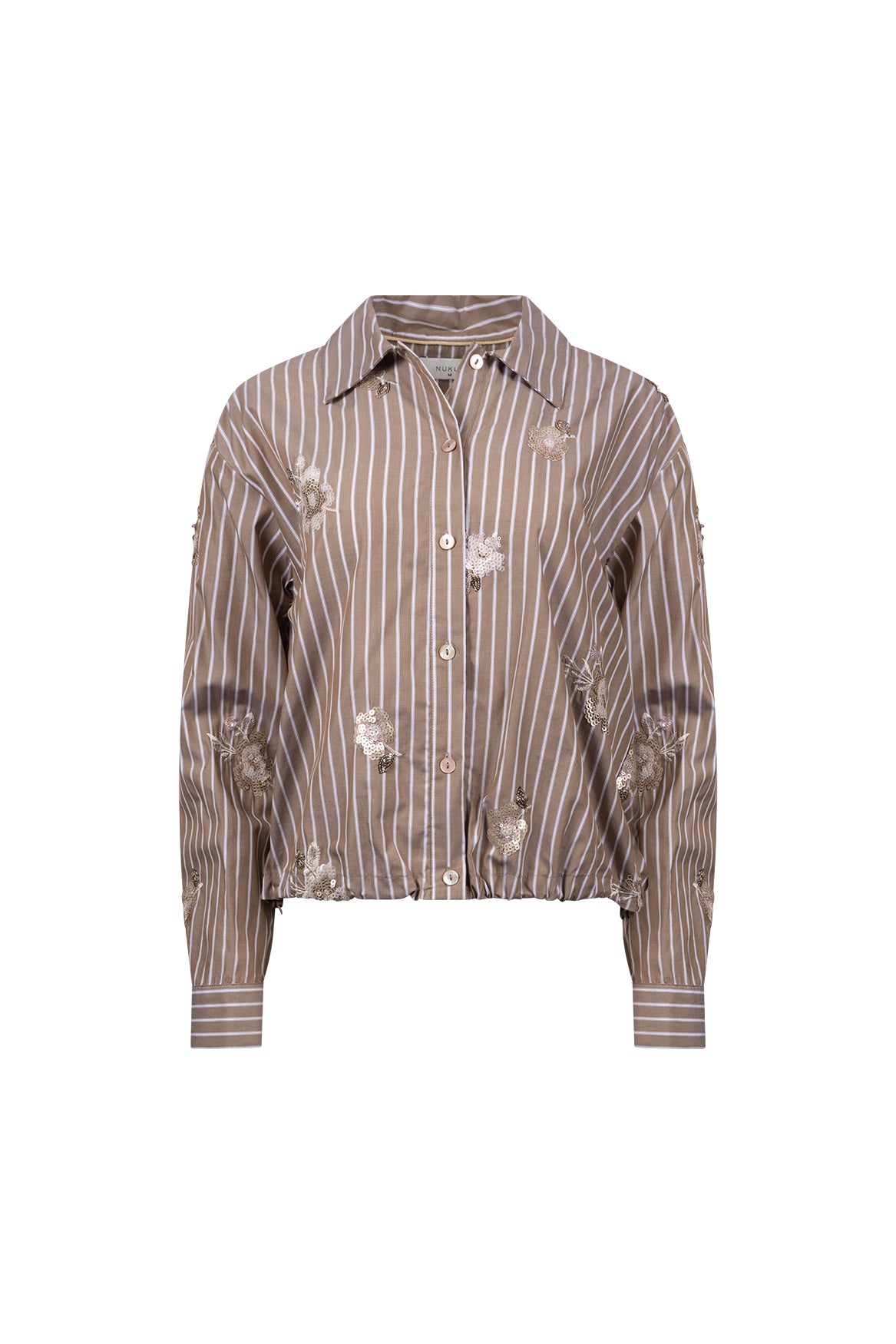Newport Blouse Stripe Flower | Taupe/Offwhite