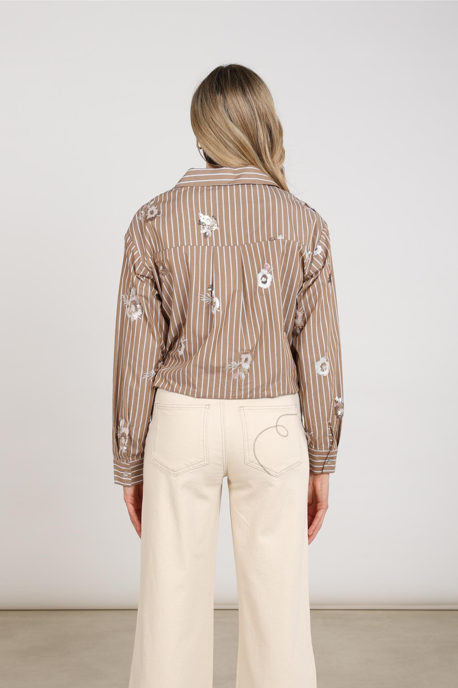 Newport Blouse Stripe Flower | Taupe/Offwhite
