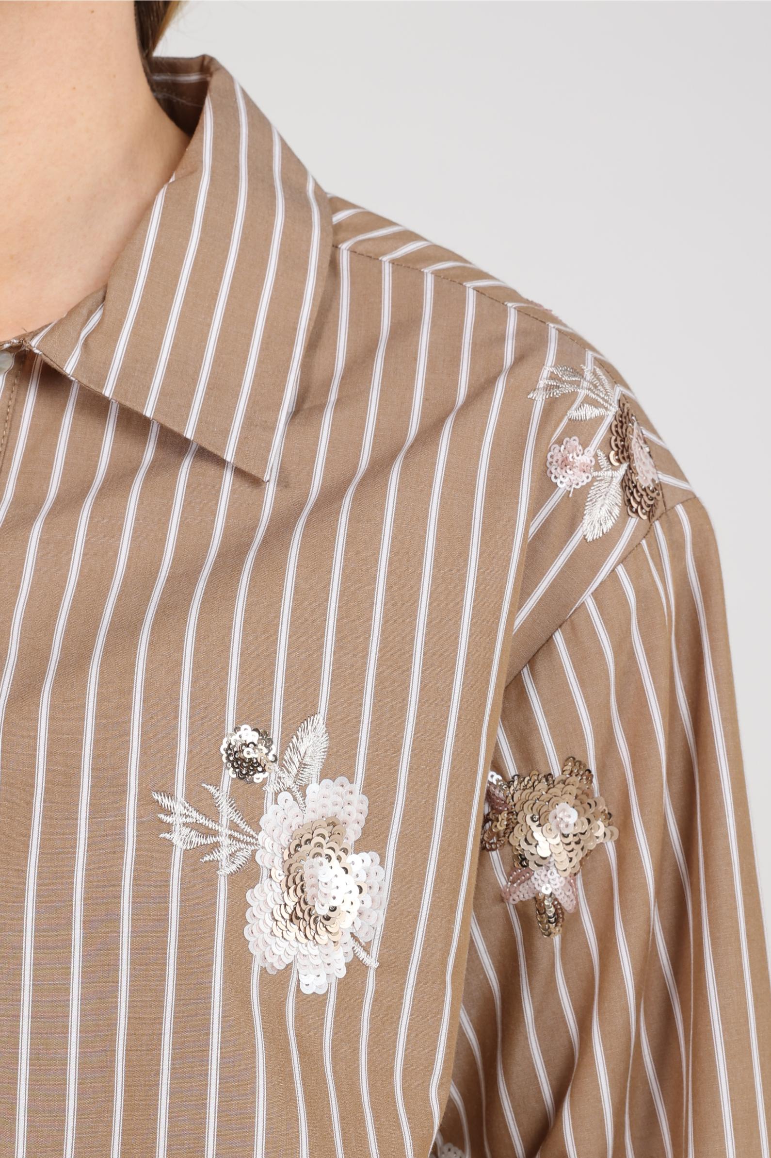 Newport Blouse Stripe Flower | Taupe/Offwhite