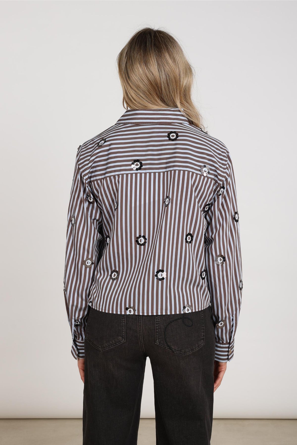 Amy Blouse Stripe | Chocolate/Sky
