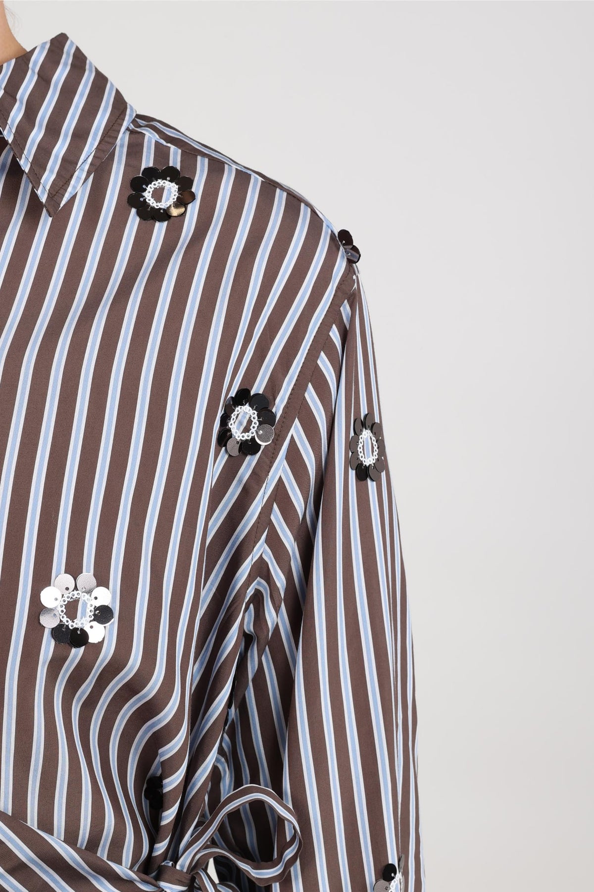 Amy Blouse Stripe | Chocolate/Sky