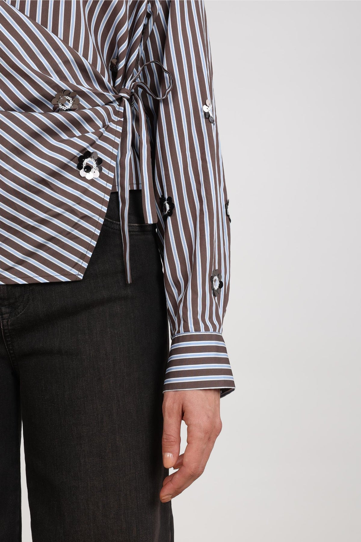 Amy Blouse Stripe | Chocolate/Sky