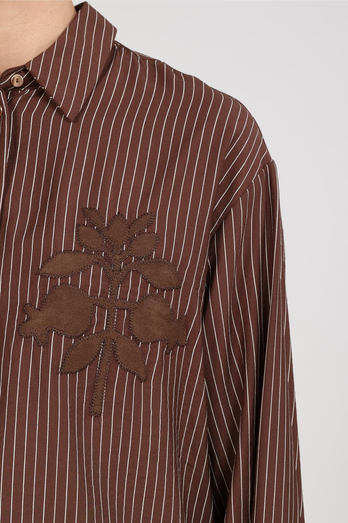 Alice Blouse Stripes Embroidery | Chocolate