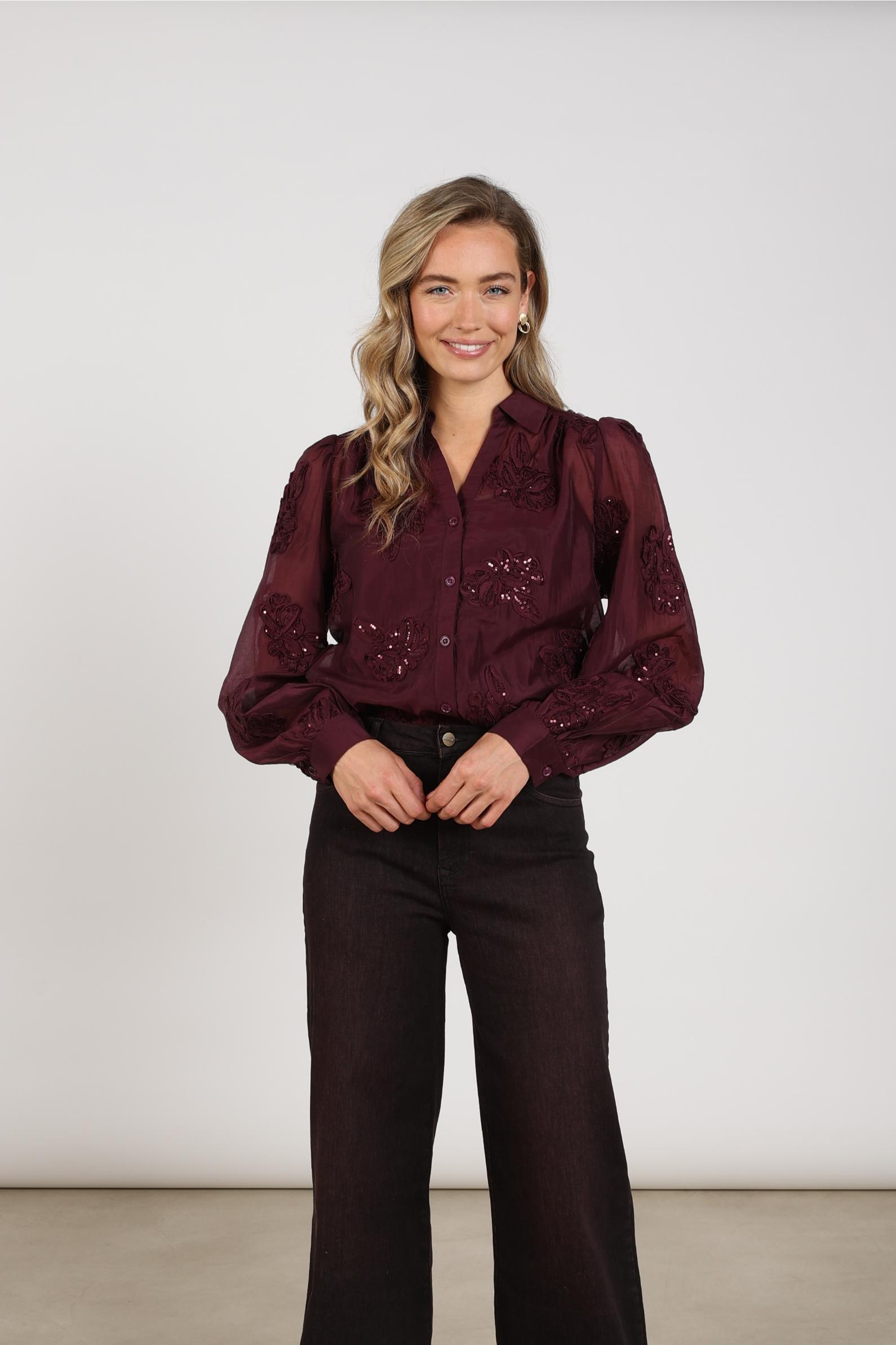 Antonella Blouse Paillet Flower | Cherry