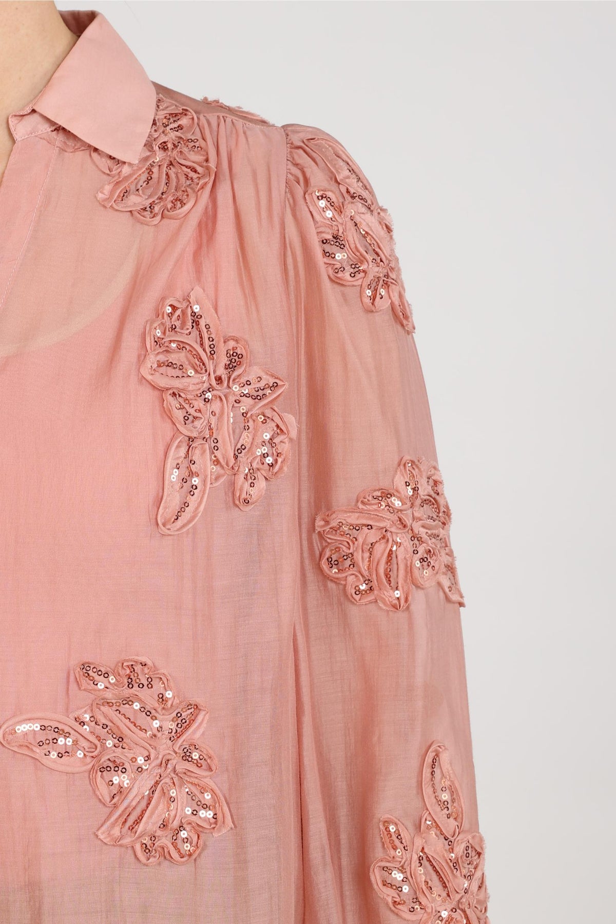 Antonella Bluse Pailletten Blume | Rosé