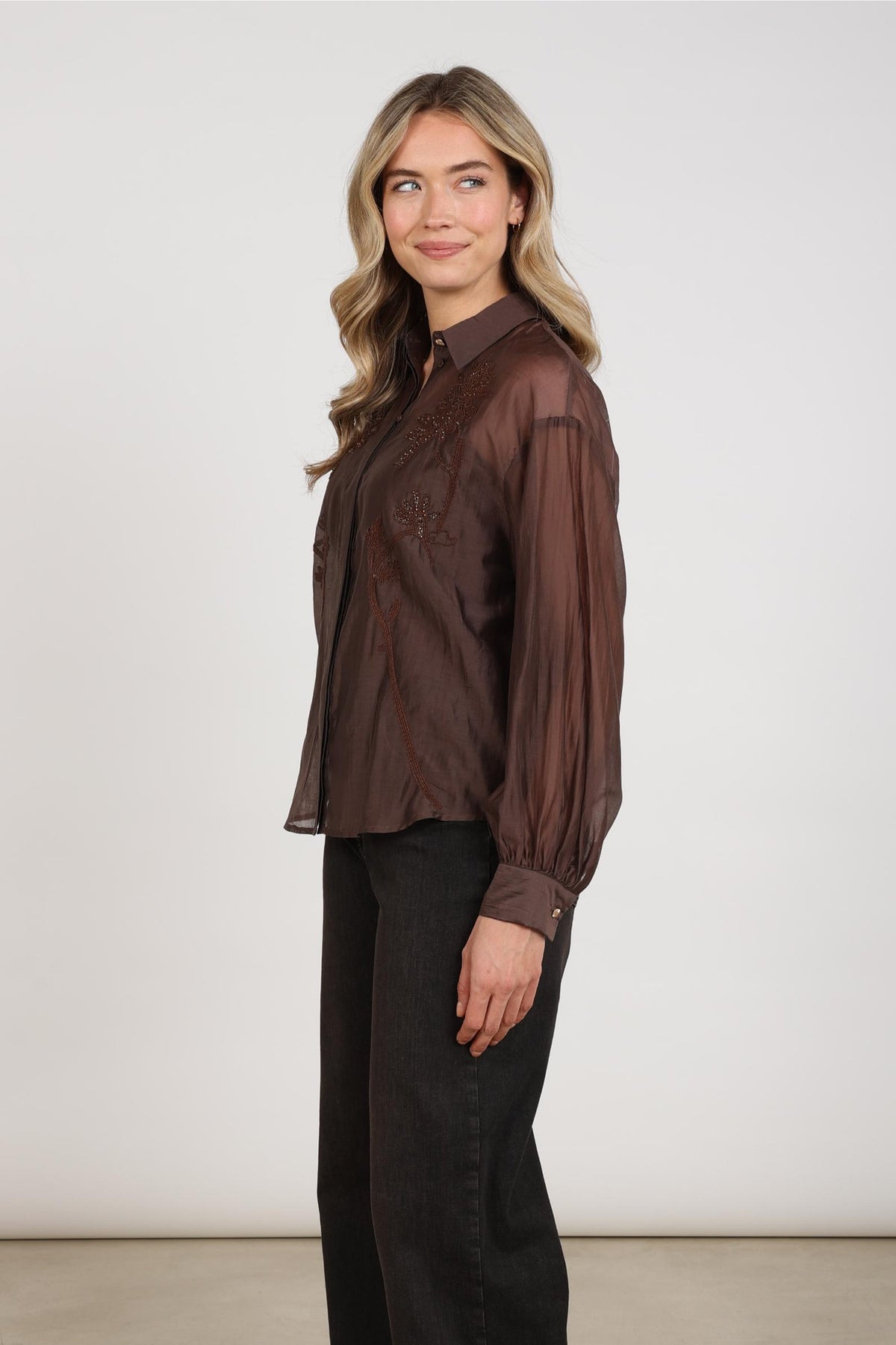 Addie Blouse Embroidery | Chocolate