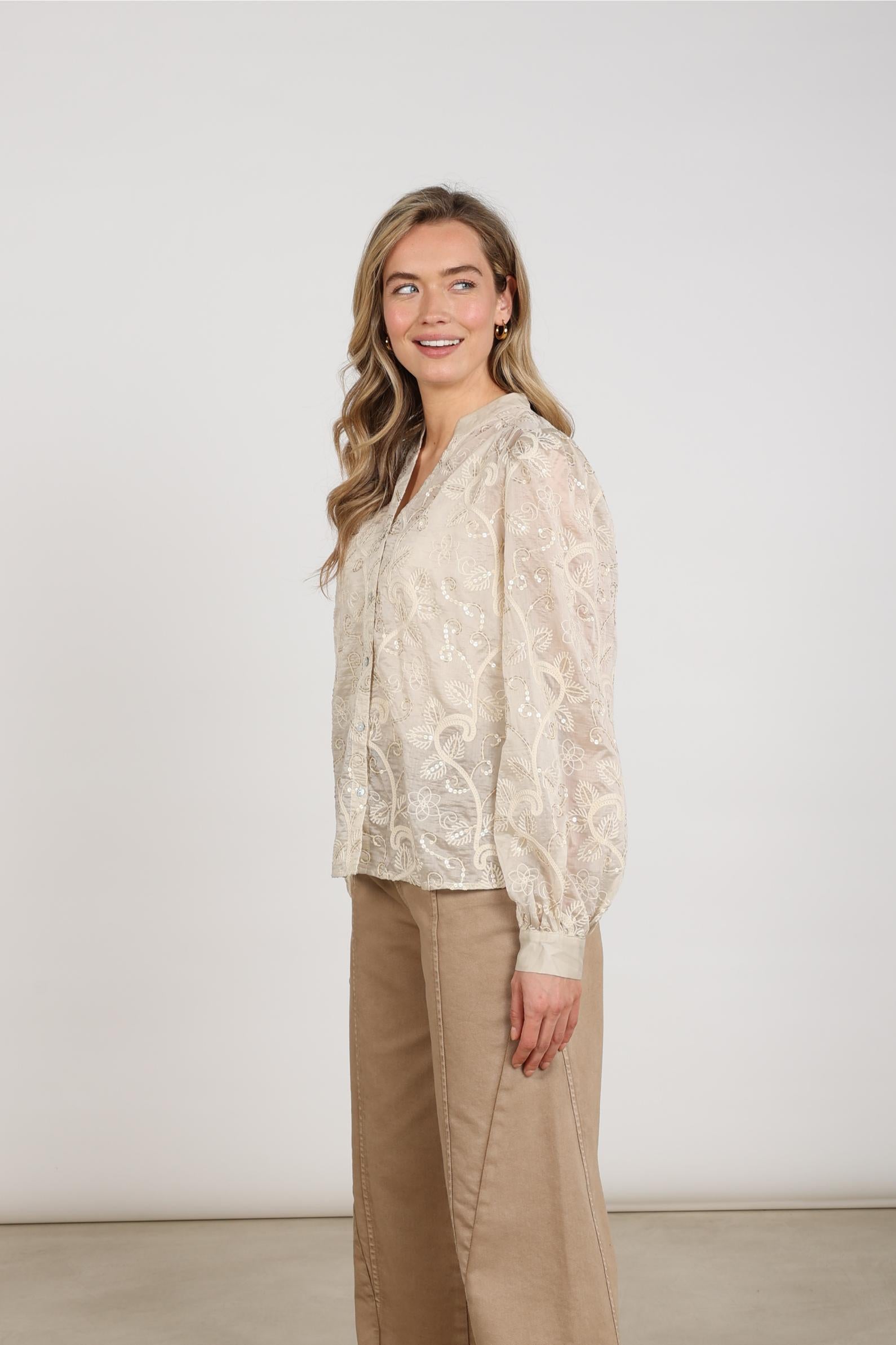 Antonella Blouse Embroidery | Sand
