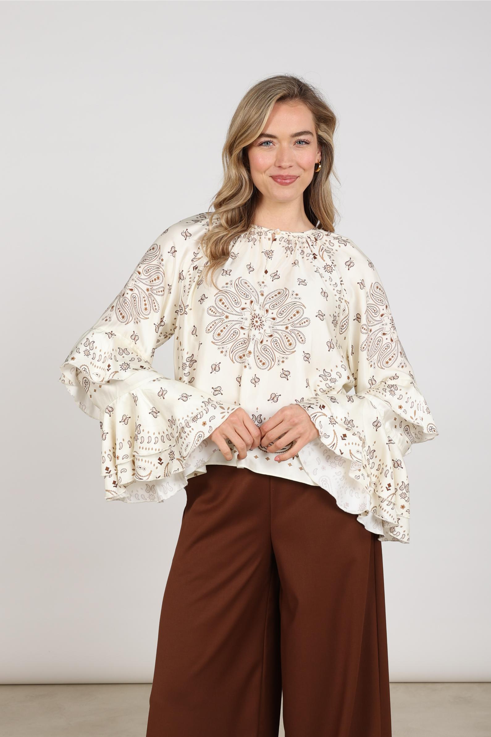 Asra Blouse Paisley | Offwhite/Toffee